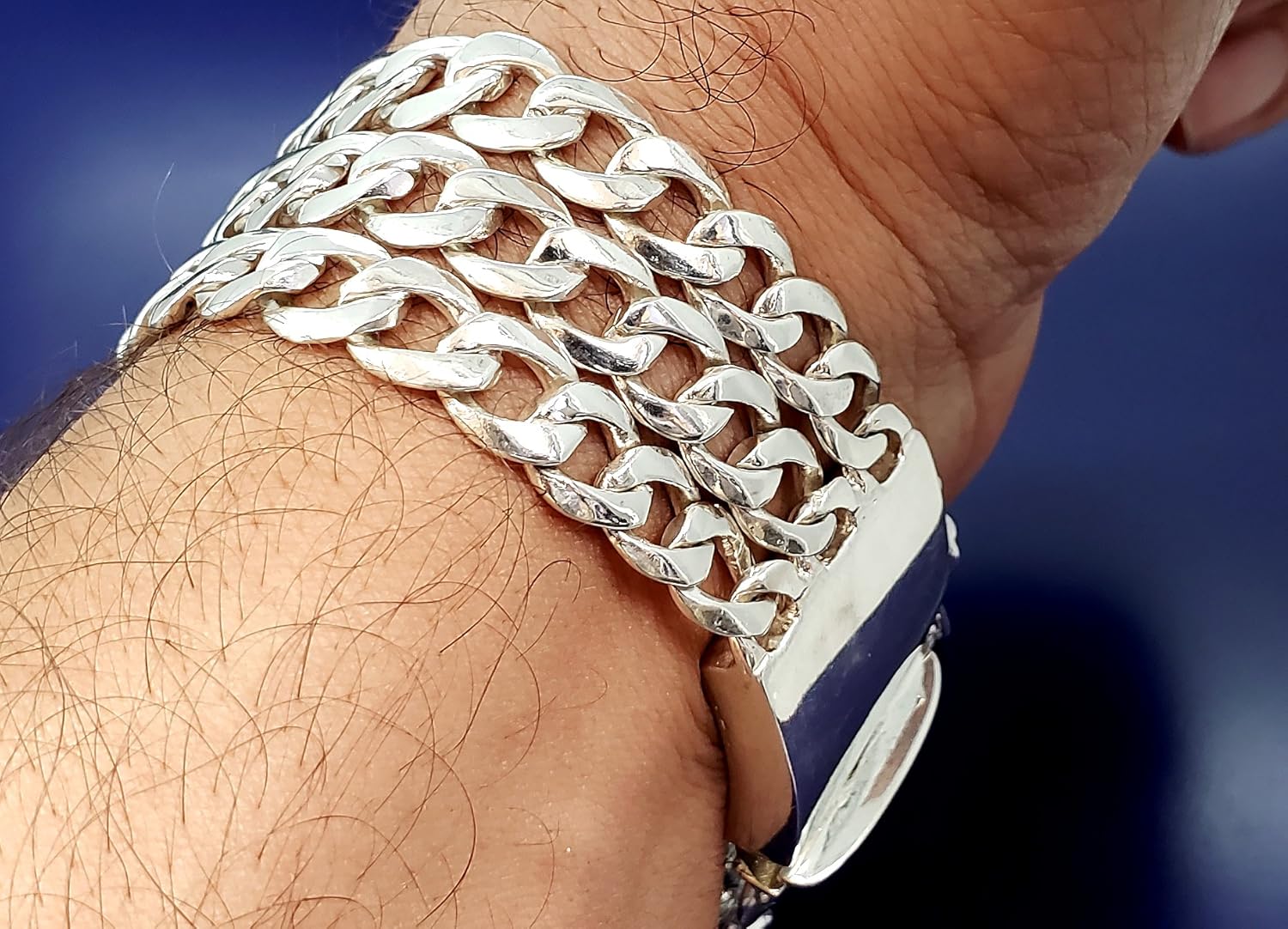 23 mm Heavy Solid Sterling Silver Triple 3 Row Cuban Link ID Bracelet Handmade in USA 8 Inch 65 Gram - Image 8