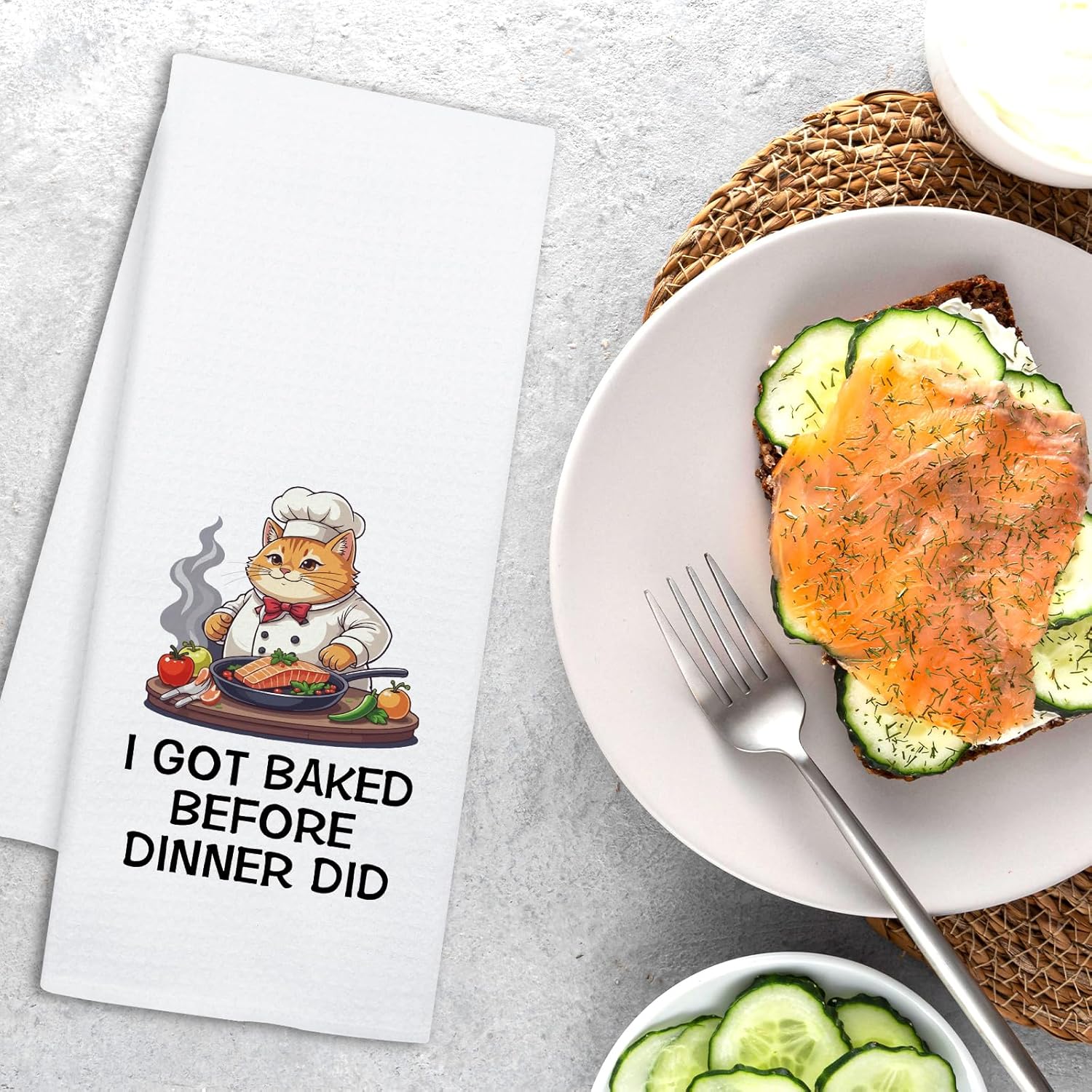 Funny Kitchen Towels for Women, I Got Baked Before Dinner Did, Cute Cat Dish Towels for Kitchen Decor, Baking Cooking Gifts for Chef Friend, Funny Birthday Gifts for Hostess Mom Wife Sister - Image 2