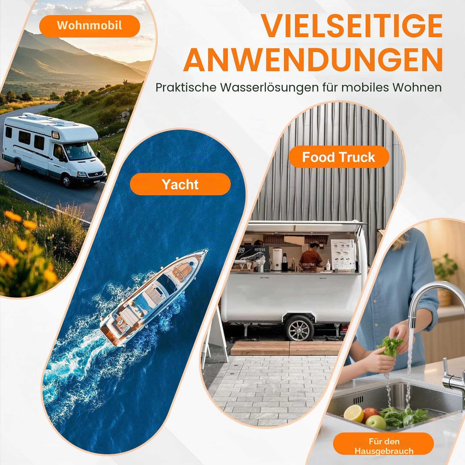 CPROSP Druckwasserpumpe 12v Wohnmobil 17L/min 60W, Membranpumpe Förderhöhe: 40M, Wasserpumpe Selbstansaugend Druckschalter 3.8Bar (55Psi), 4-Kammer-DC-Wasserpumpe für, Yacht, Camper, Marine, IP65