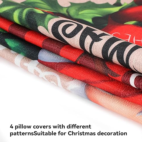 Miniatura 5 de LOKIPA Juego de 4 fundas de almohada de Navidad de 17 x 17 pulgadas, juego de 4 fundas de cojín de Navidad para el hogar, dormitorio, habitación,