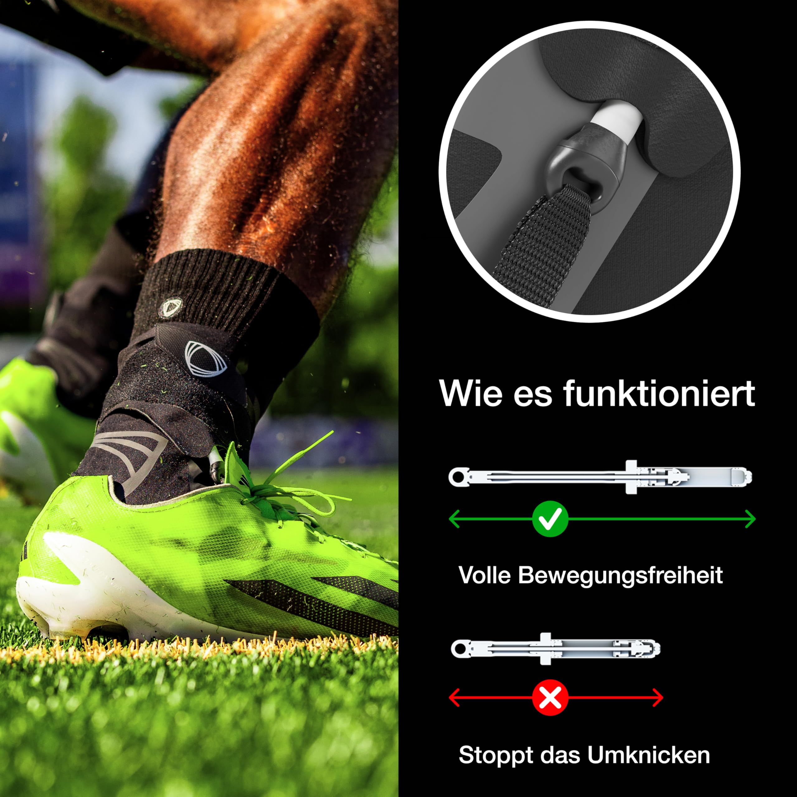BETTERGUARDS 3.0 Knöchelbandage – Ultraleichte, flexible Stütze gegen Umknicken & schnelle Erholung | Doppelsleeve für Damen & Herren | Perfekt für Sport, Training & Alltag (M, Schwarz Rechts)