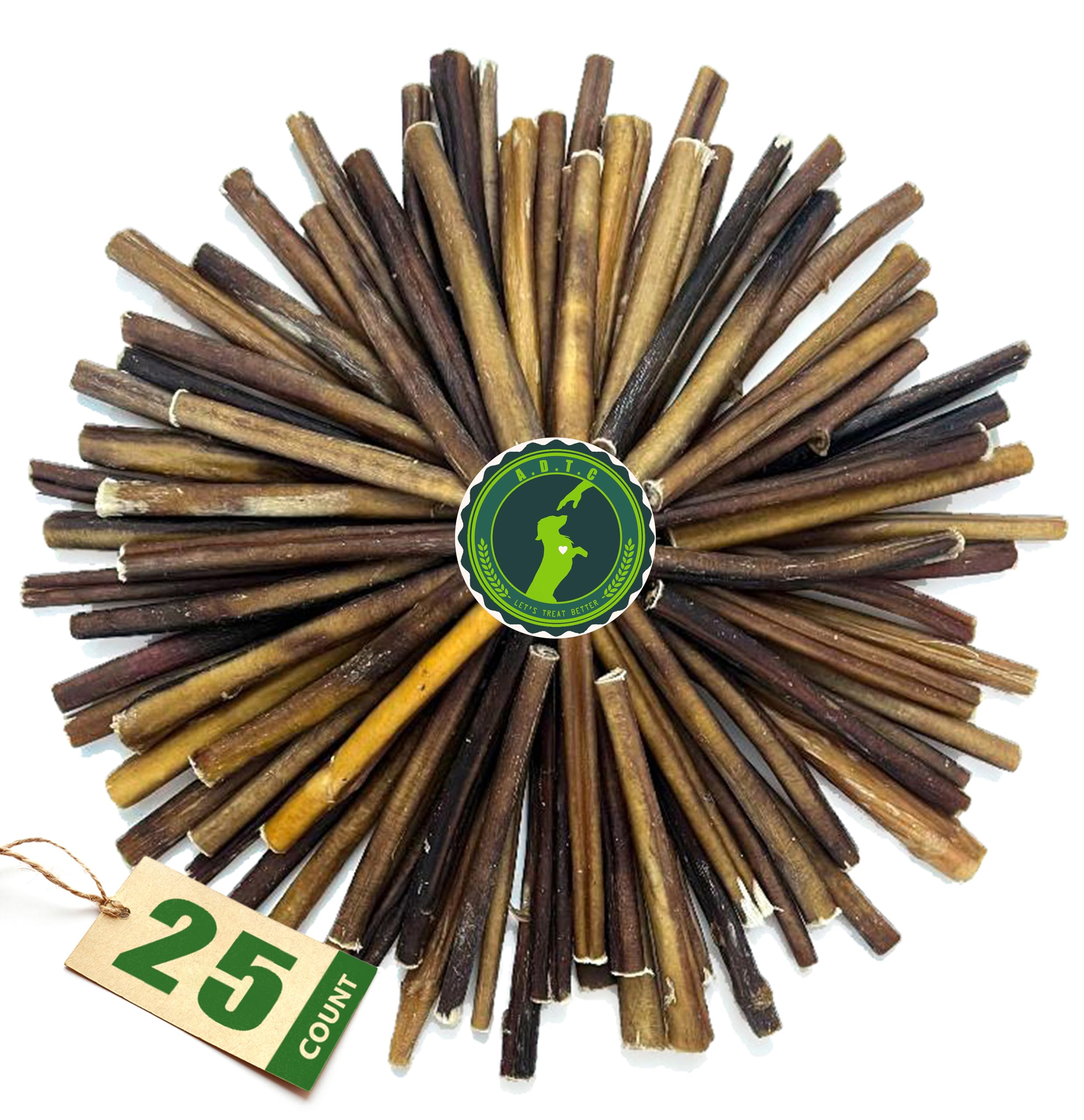 Bully Sticks for Dogs | Natural Long Lasting Pizzle Sticks | Single Ingredient Beef Pizzle | Dog Treats for Aggressive Chewers | 6-Inch Standard Thickness (Pack of 25)