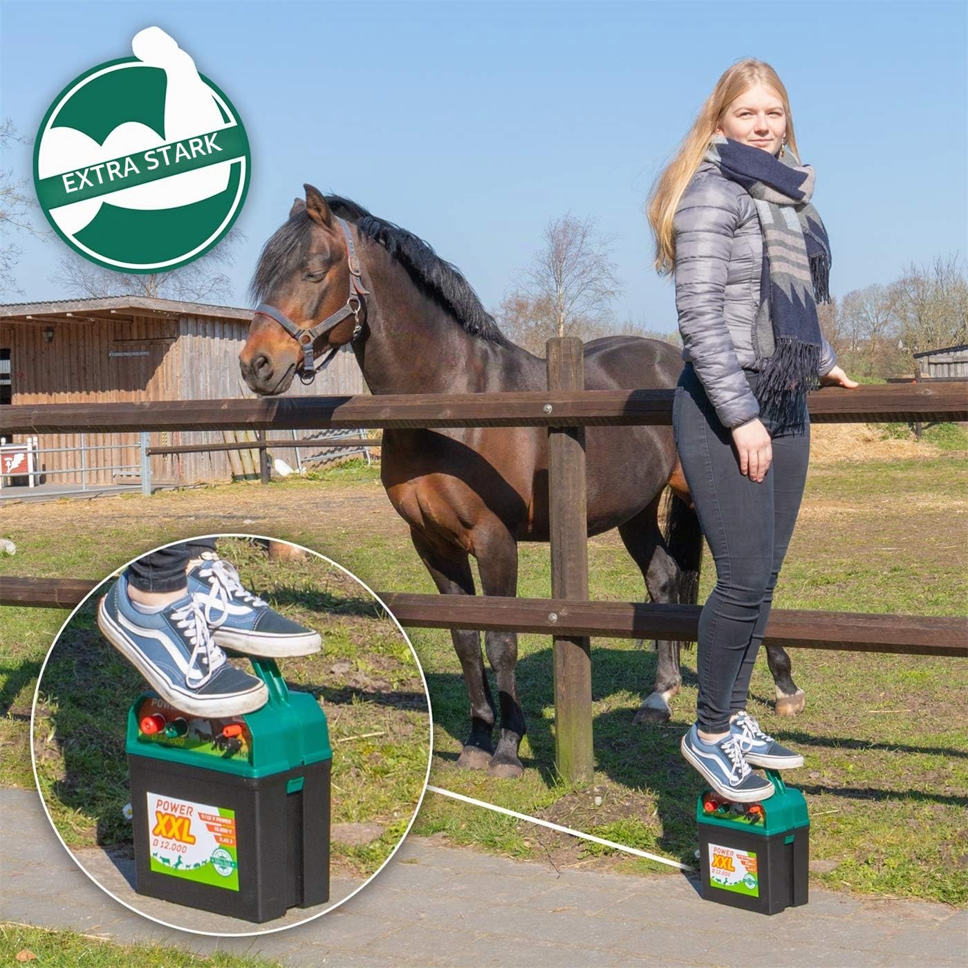 B 12.000 Starkes Weidezaungerät 9V/12V Megapower, Elektrozaungerät für einen sicheren Weidezaun, Rind Pferd Pony Hund Katze Schaf Geflügel
