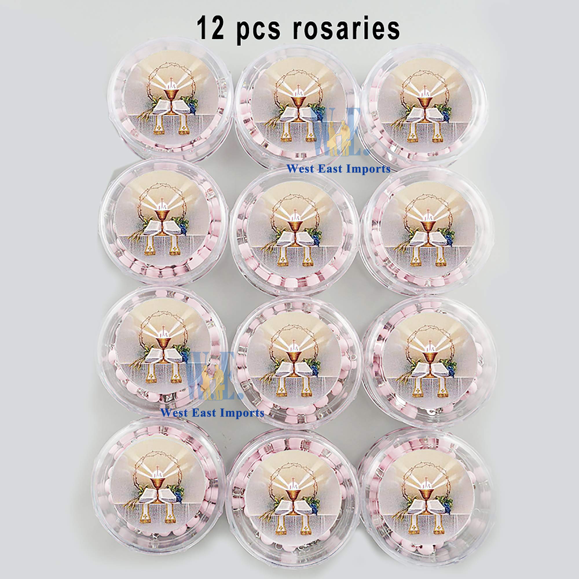 Generic 12 PCS First Communion Favor Pink Scented Rose Petal Rosary Necklace Gift for Guest Rosario de Recuerdo para Primera Comunion 12 Count (Pack of 1)