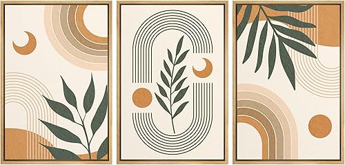 IDEA4WALL Juego de lienzo enmarcado para pared, luna creciente geométrica, plantas tropicales, naturaleza, ilustraciones abstractas, moderno,