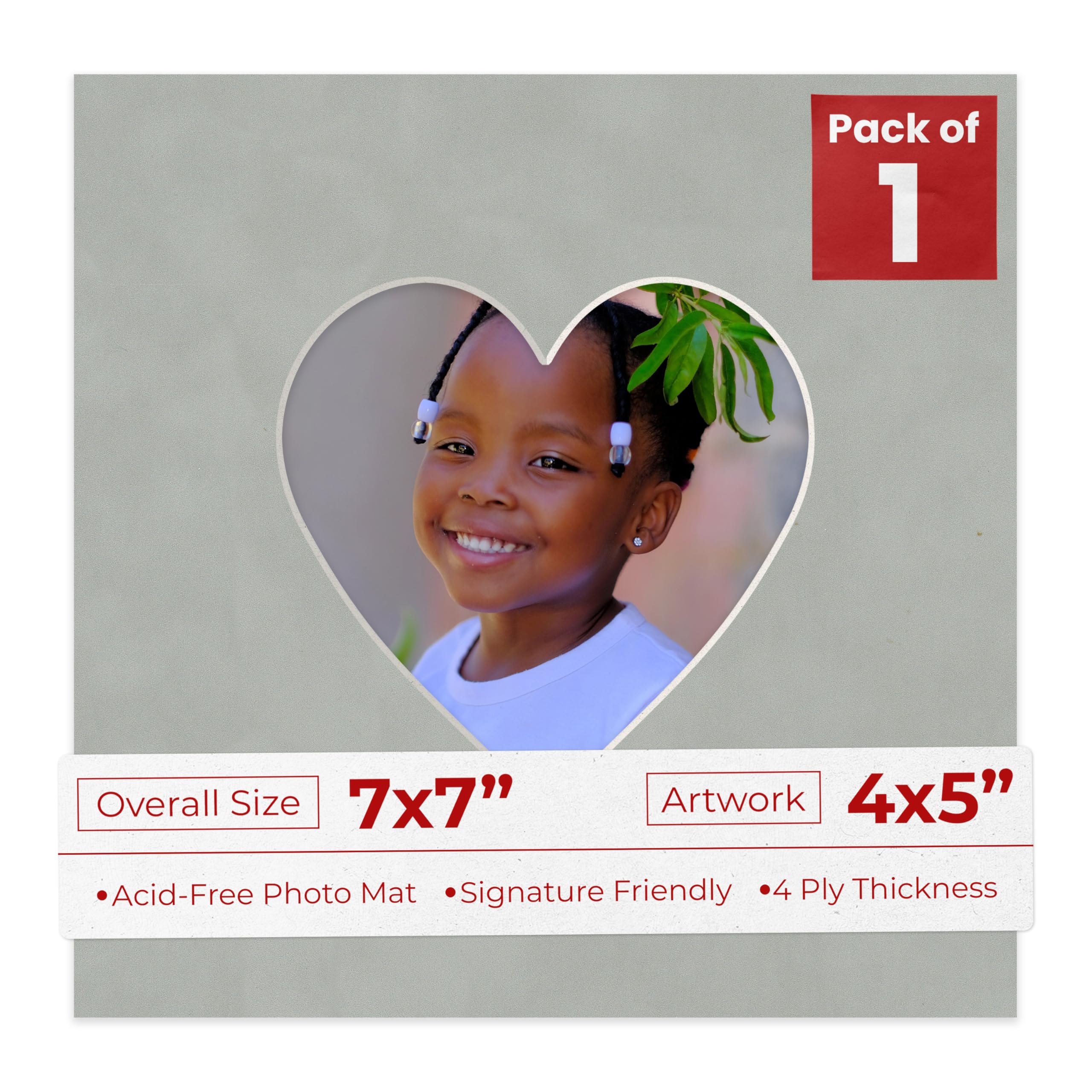 4x5 Mat For 7x7 Frame - Precut Light Grey Suede Heart Shaped Photo Mat Board Opening - Acid Free Matte to Protect Your Pictures - Bevel Cut for Family Photos, Pack of 1 Matboard-image-22