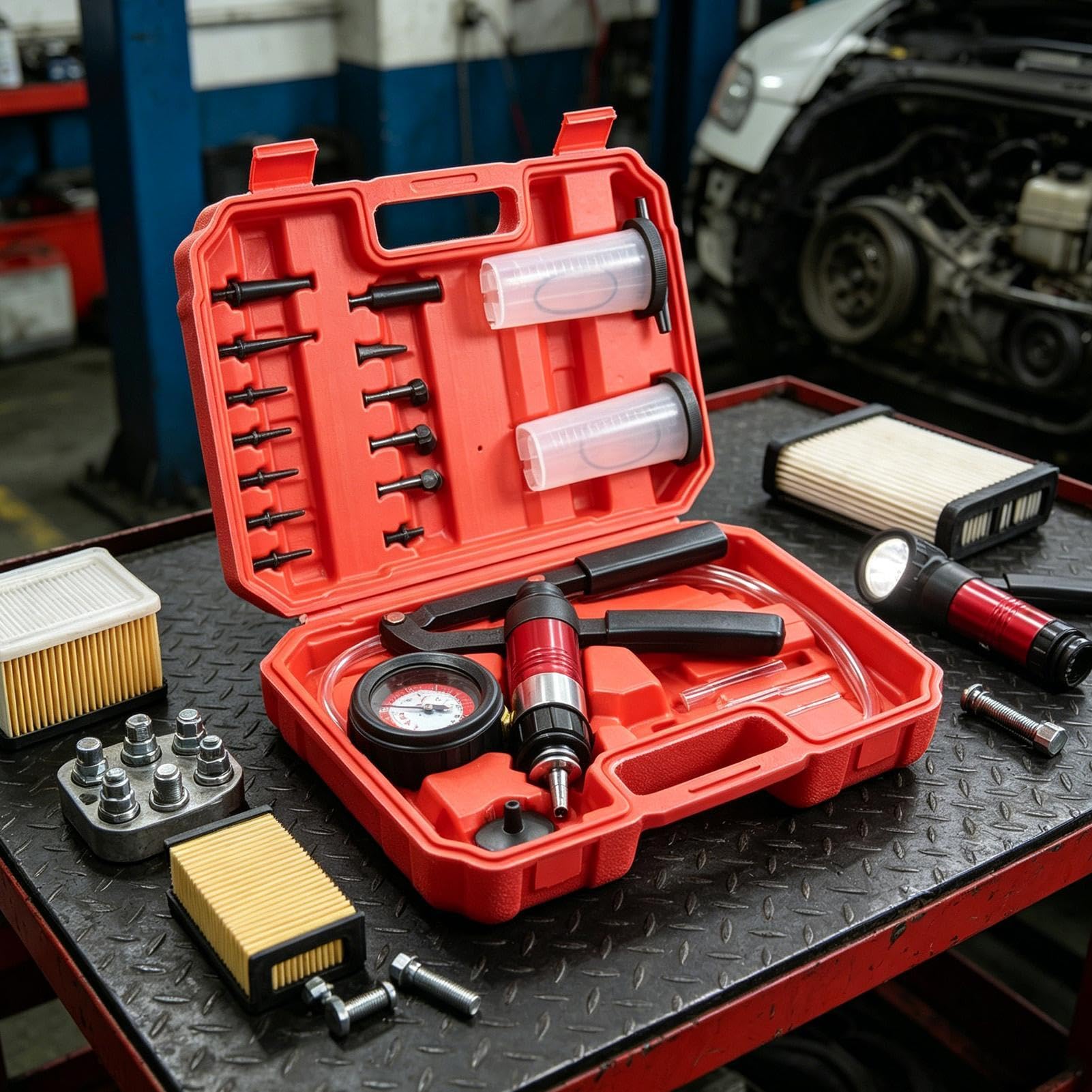 Pompe à vide manuelle Outil Universel Pour Moto Avec Adaptateurs Inclus | Outils De Purge De Frein Pour Voiture Moto Camion, Extraction Et Remplissage Du Liquide D'Entretien Du Système De Freinage