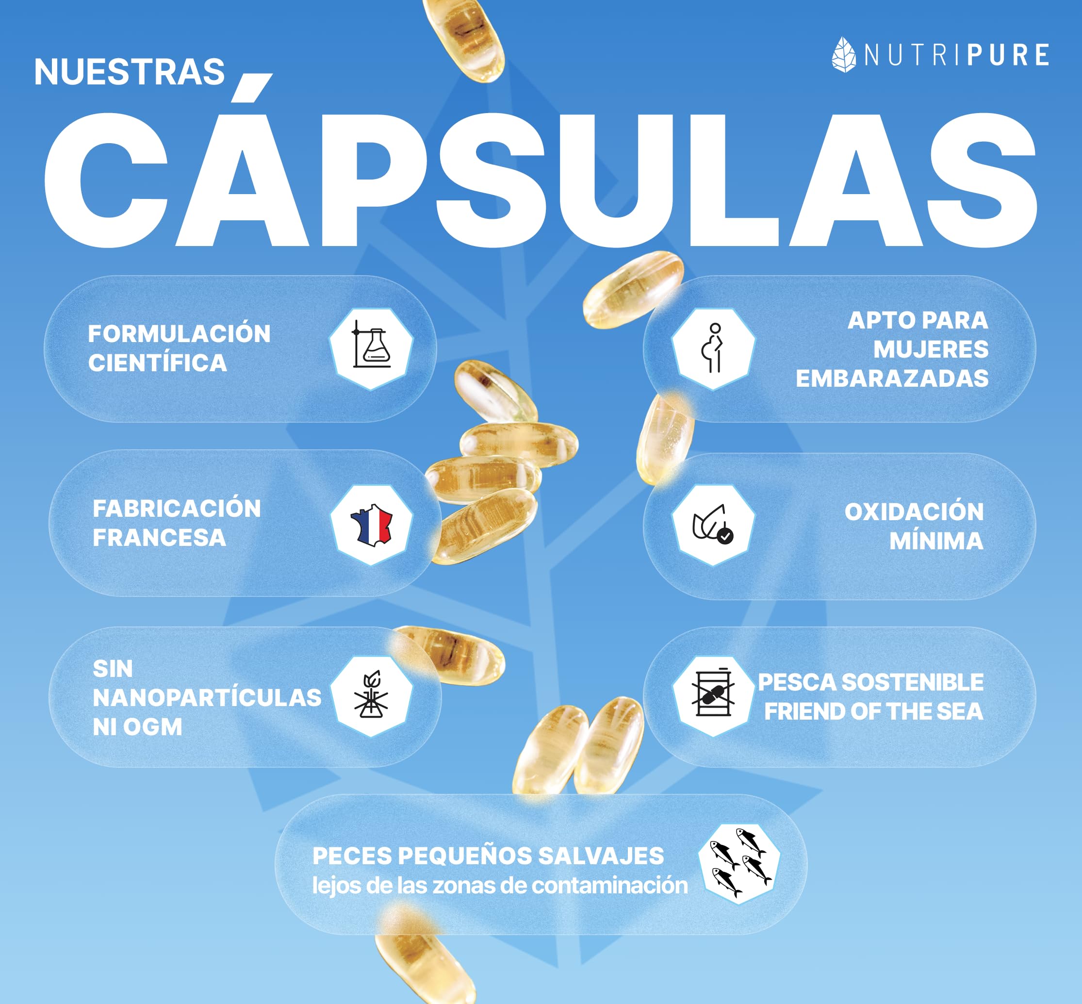 Nutripure | Omega 3 3000 mg| Suplemento Alimenticio Defensa | Aceite de Pescado Certificado | Alta Concentración de EPA y DHA | Alta Biodisponibilidad | 270 Cápsulas | Tratamiento 3 Mes|Made in France | Cerebro, visión y corazón - Aceite de pescado salvaj