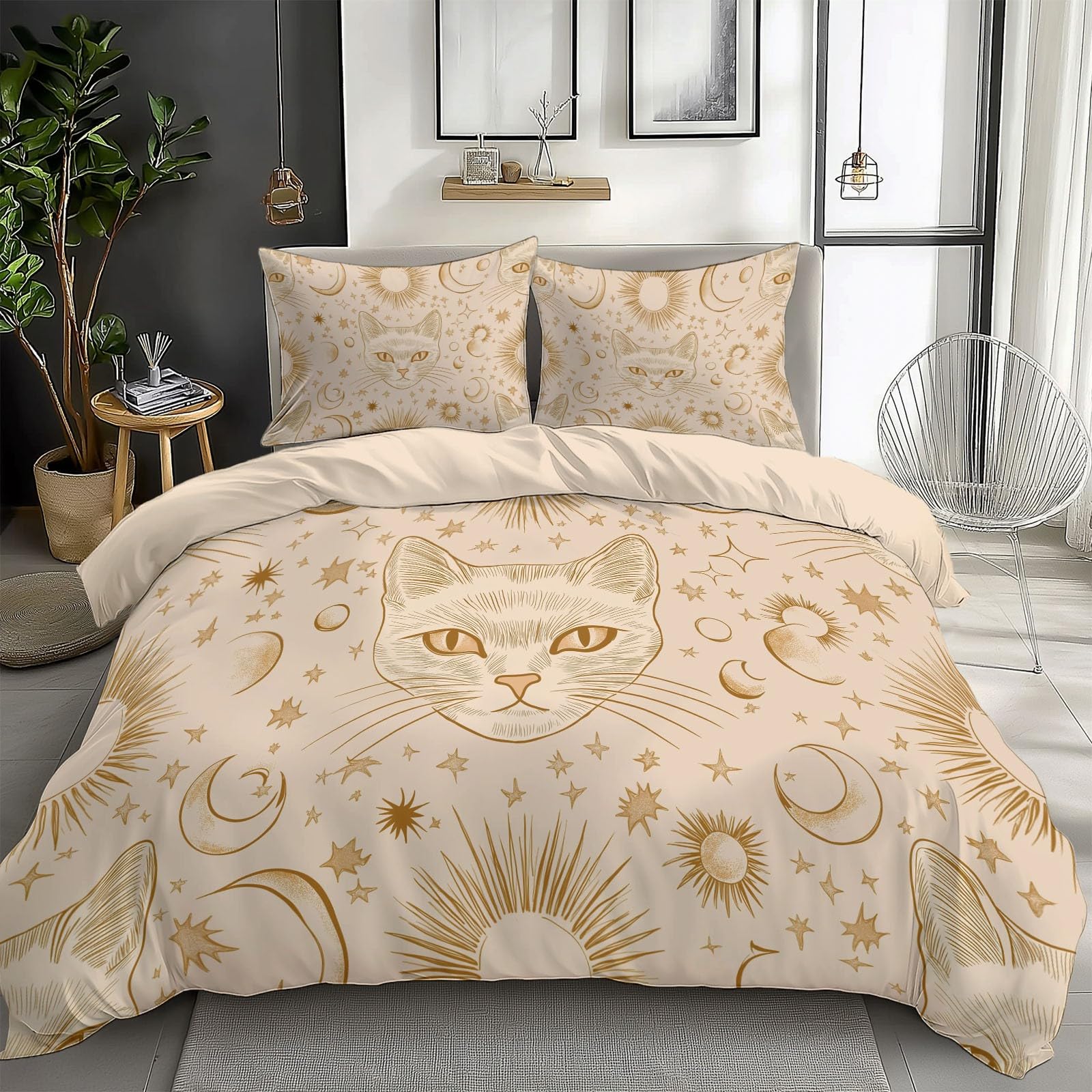 Housse de couette 240x260 chat CozyRest beige facile à repasser
