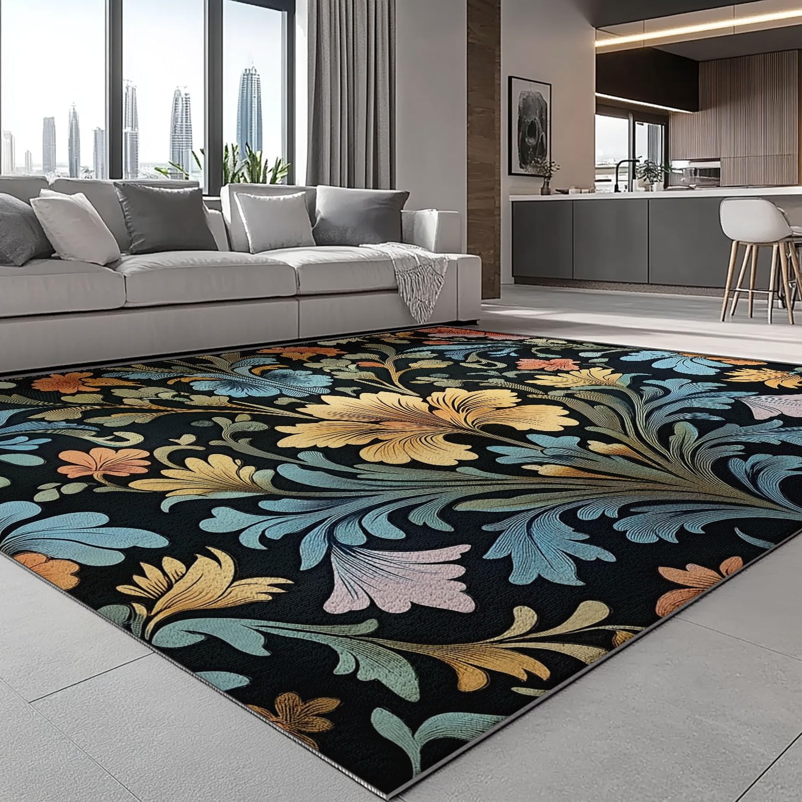 Tapis Salon 90x150cm Motif Patchwork 3D - Flanelle Douce Antidérapante - Lavable En Machine - Pour Bureau/Chambre