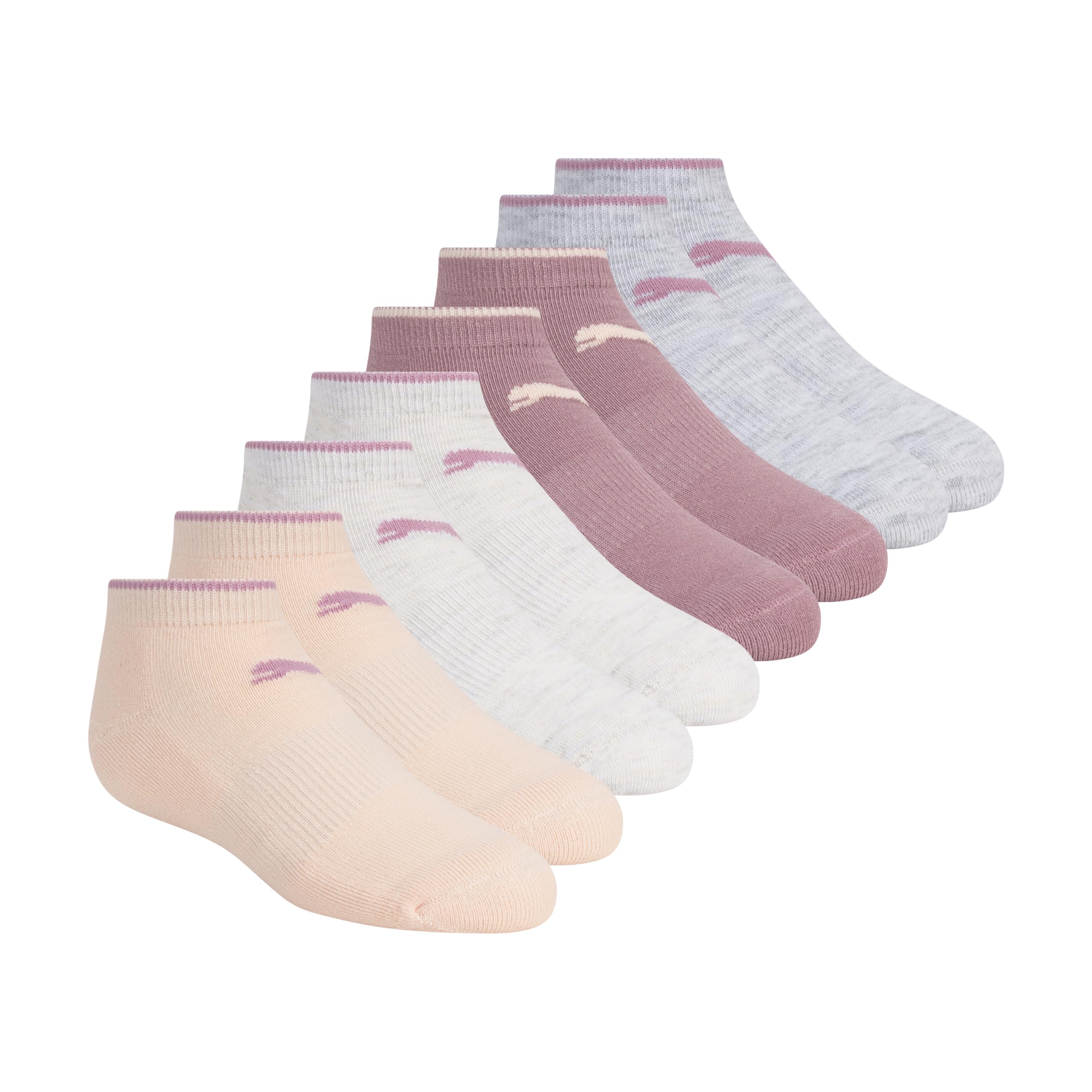 PUMA 8 Pack Girls' Low Cut Socks, Lt Pastel Pink, 9-11