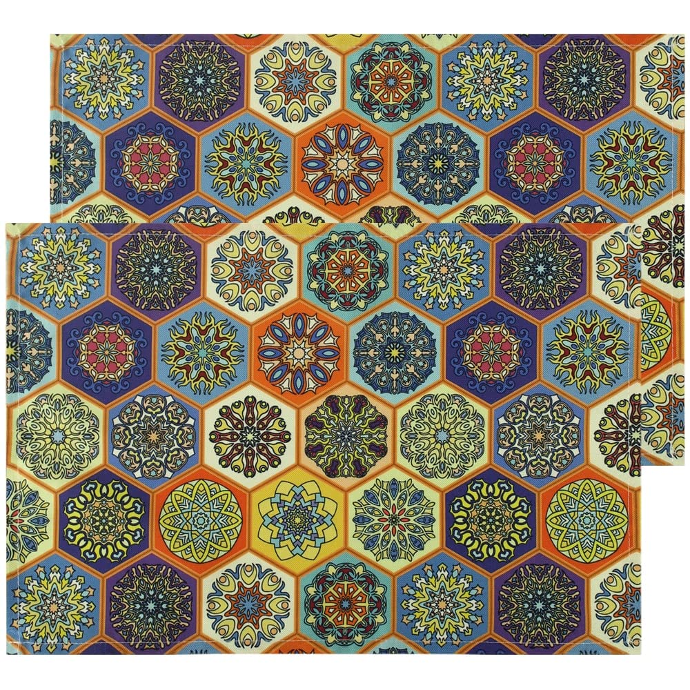 matches21 Manteles individuales manteles individuales, tela textil, azulejos, mosaicos, flores, patrón de flores, multicolor, juego de 2 unidades, 45 x 30 cm