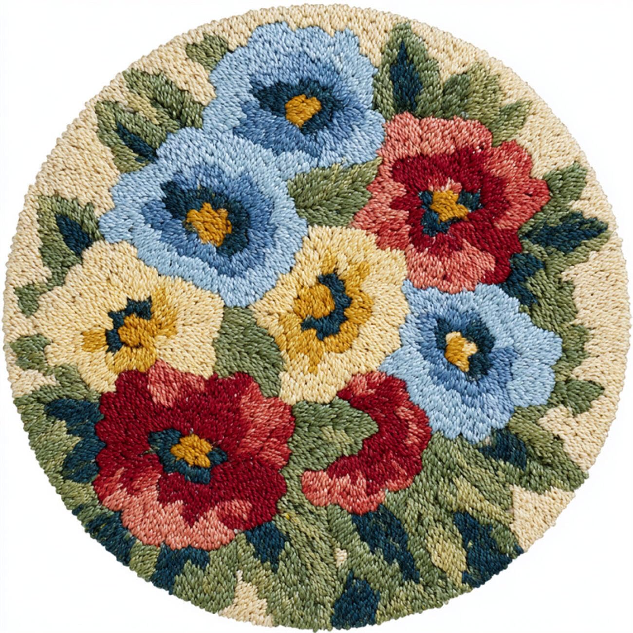 Kitquiver Latch Hook Kit Rug Colorful Flowers 80x80cm