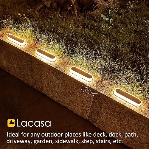 Miniatura 10 de Lacasa Luces solares de cubierta, paquete de 4 luces solares de 40 lúmenes, luces LED de muelle, luz blanca cálida de 2700 K para exteriores, IP68,