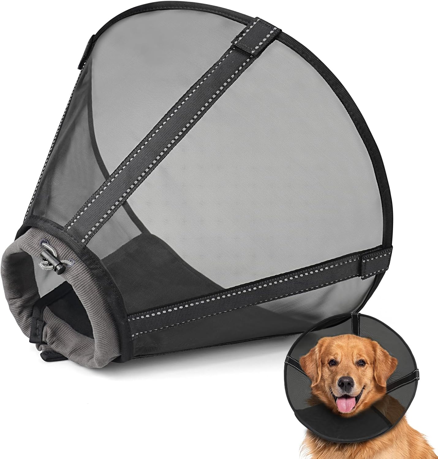 Dog Cone Collar to Stop Licking, Mesh Recovery Collar After Surgery for Large Medium Small Dogs, Alternative to Elizabeth Cone of Shame (Black,1) Black 1(Depth:6.5,Girth:7-9)
