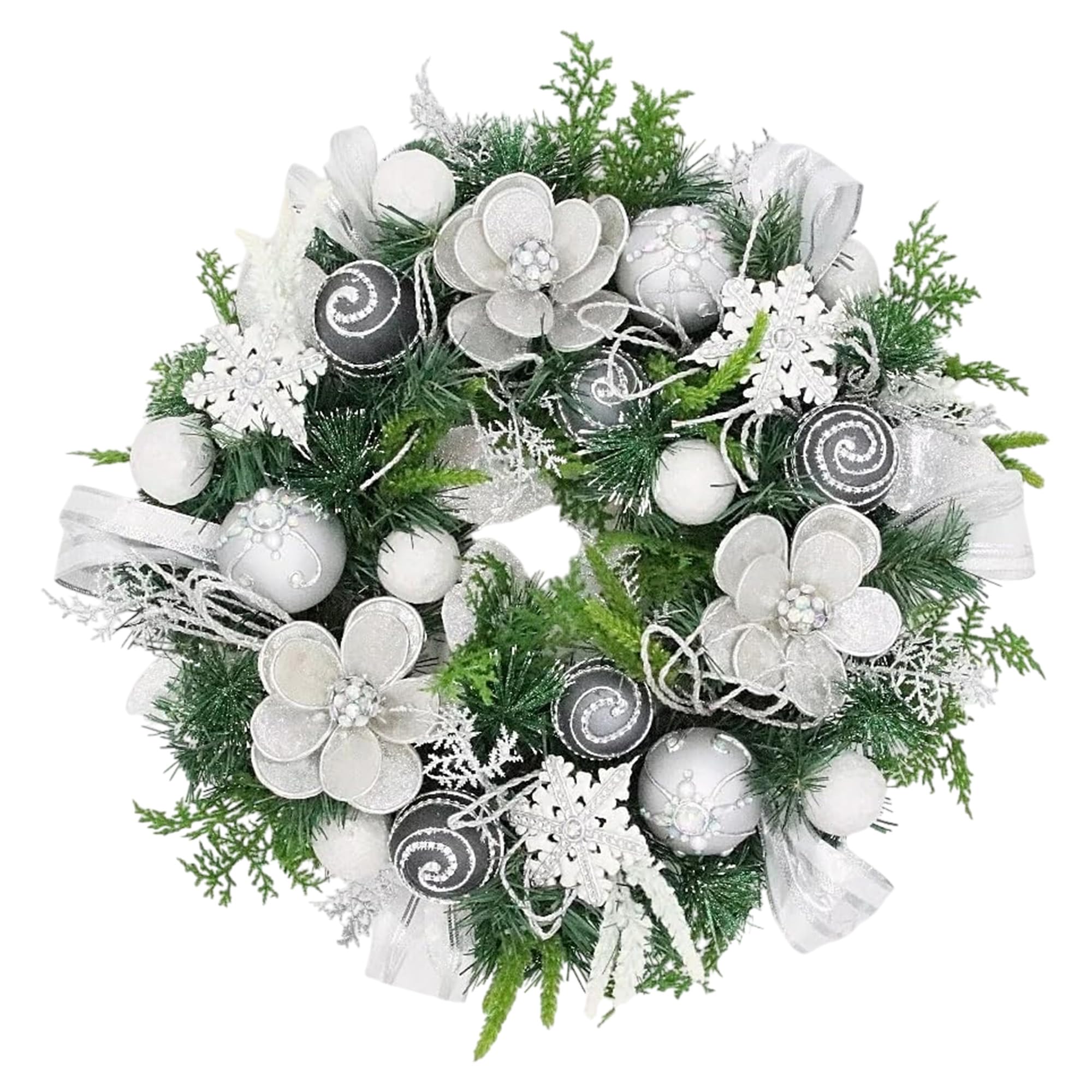 2022white × green christmas wreathe① Amazon.com: Decorative Christmas Wreath, 22 Inch Silver White