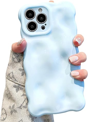 UEEBAI Ripple Case for iPhone 13 Pro Max, Cute Silver Cover Wave Shape for iPhone Case Pretty Aesthetic 3D Phone Cover, Water Ripple Shell 3D Chrome Design for Women and Girl, Blue