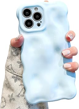 UEEBAI Ripple Case for iPhone 13 Pro, Cute Silver Cover Wave Shape for iPhone Case Pretty Aesthetic 3D Phone Cover, Water Ripple Shell 3D Chrome Design for Women and Girl, Blue