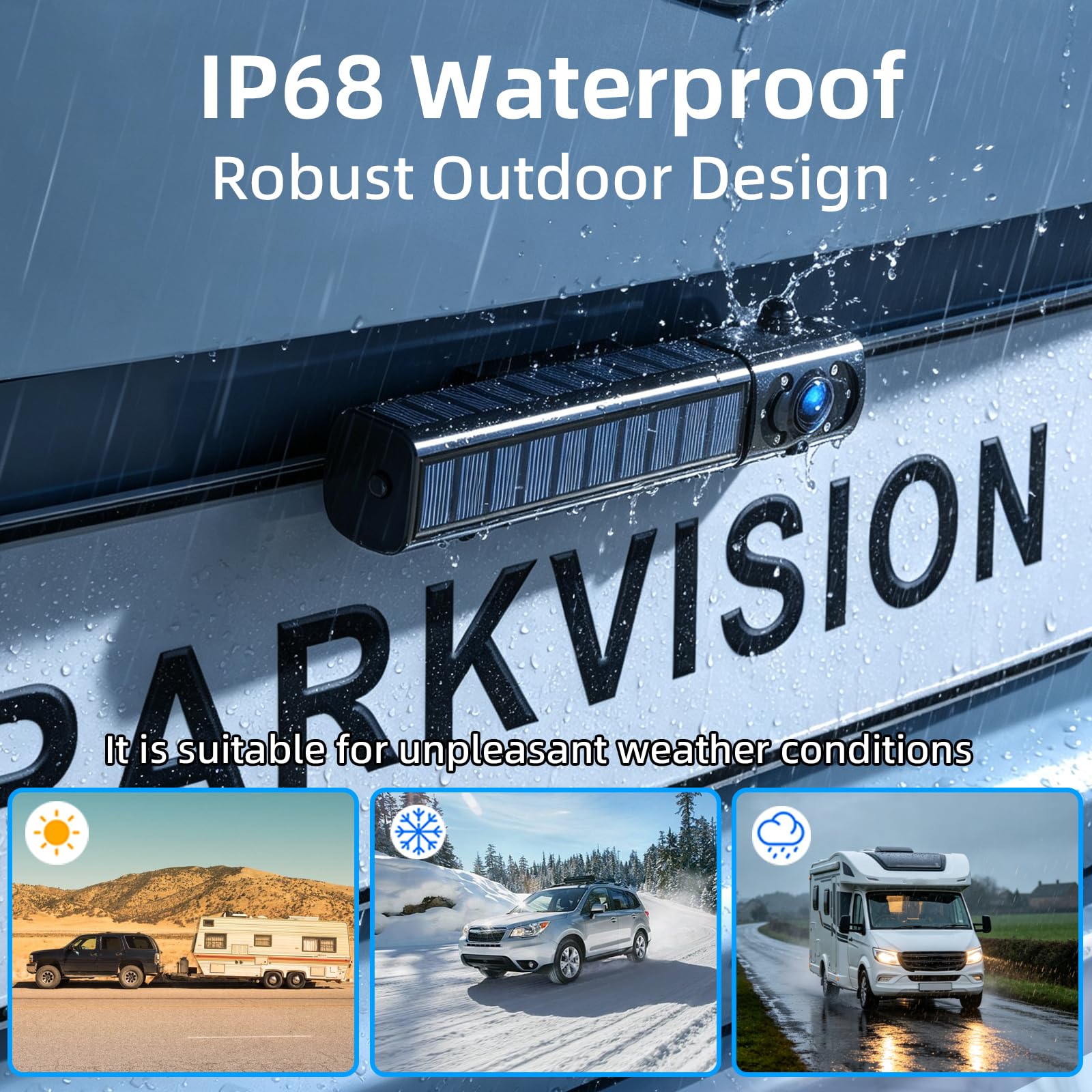 PARKVISION 5" Rückfahrkamera kabellos Solar, HD 1080P, 5000mAh Akku | IP68, einfache Installation, Weitwinkel Nachtsicht Funk Rückfahrkamera Set Einparkhilfe für Kleiner Pick-up, SUV und PKW