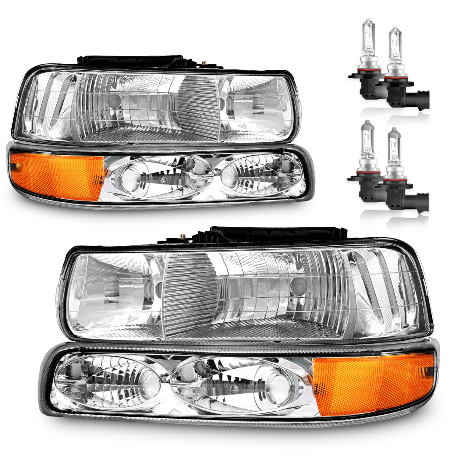 Photo 1 of only one of the headlights works ************* KarSpareHub Headlights Assembly for 99-02 Chevy Silverado 1500 2500; for 01-02 Silverado 1500HD 2500HD 3500HD; for 00-06 Tahoe Suburban Headlight+Bumper Parking Turn Signal Marker Light with Bulbs
