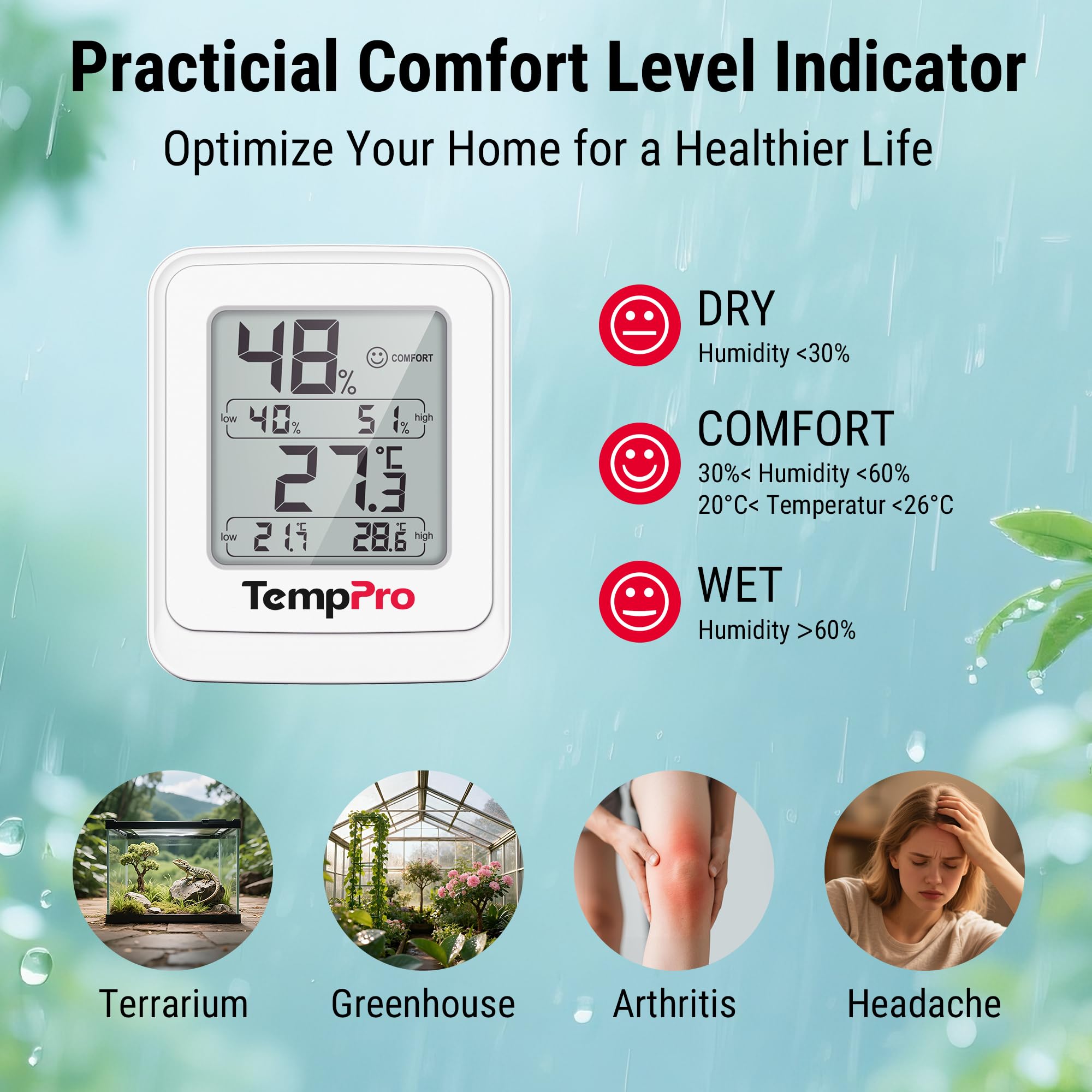 ThermoPro Cyfrowy termo-higrometr do szklarni, termometr zewnętrzny z wyświetlaczem temperatury max/min, wodoszczelność IPX5, idealny do roślin domowych, namiotów do uprawy roślin i ogrodu