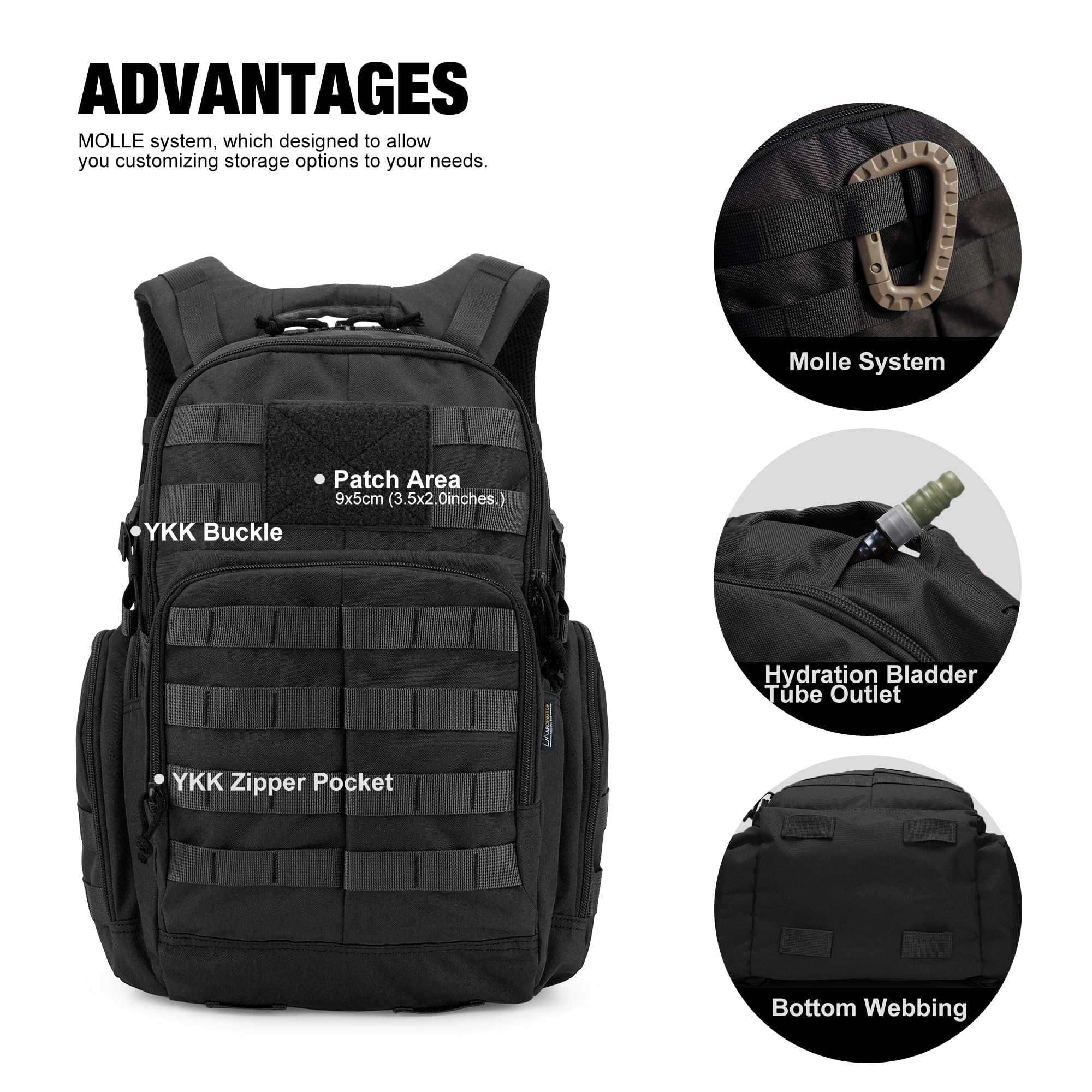 Mardingtop 25/40L Militaire Armée Sac à Dos Tactique multifonctionnelles Rangement Adulte Sacs à Dos Trekking/Randonnée/en Plein air