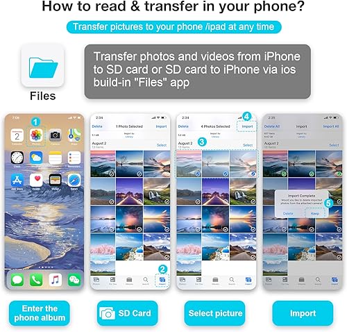 Miniatura 6 de Lector de cámara de tarjetas Lightning a SD para iPhone iPad, lector de tarjetas SD lector de tarjetas de memoria, visor de cámara de rastro,