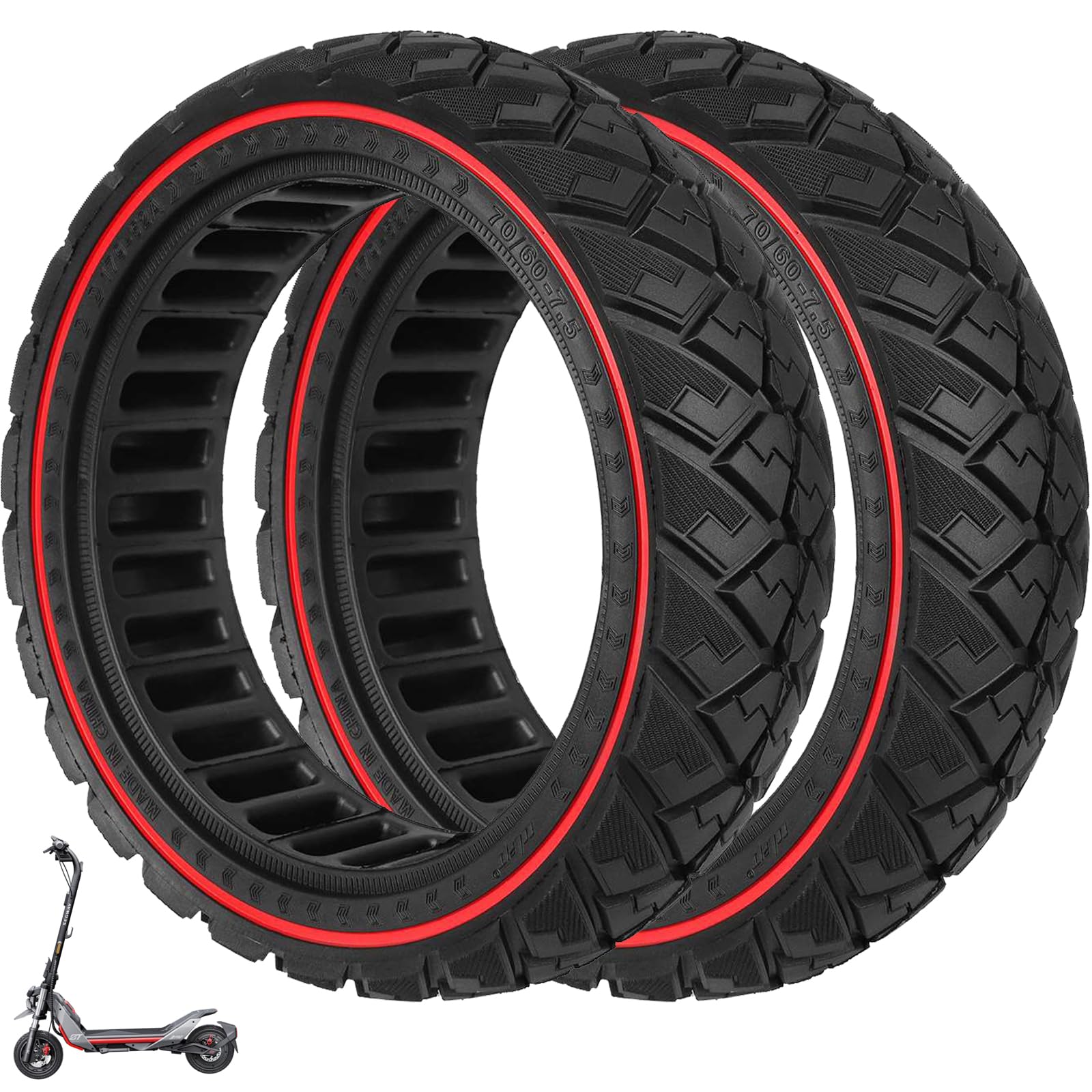 70/60-7,5 Pneumatico Completo per Segway Ninebot ZT3, ZT3 Pro e G3 Scooter elettrici, Pneumatici di ricambio. Pneumatici Pieni Antiscivolo, Antiscivolo, Ingambabile (Rosso, 2 Pezzi)