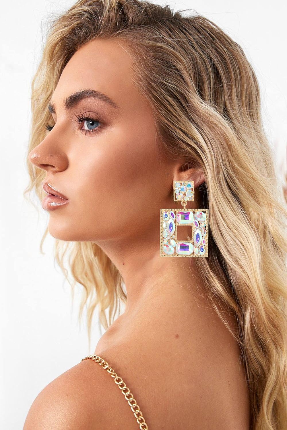 Rhinestone Square Statement Dangle Earrings Trendy Crystal Geometric Drop Earrings Hypoallergenic Jewelry for Women Party - Image 6