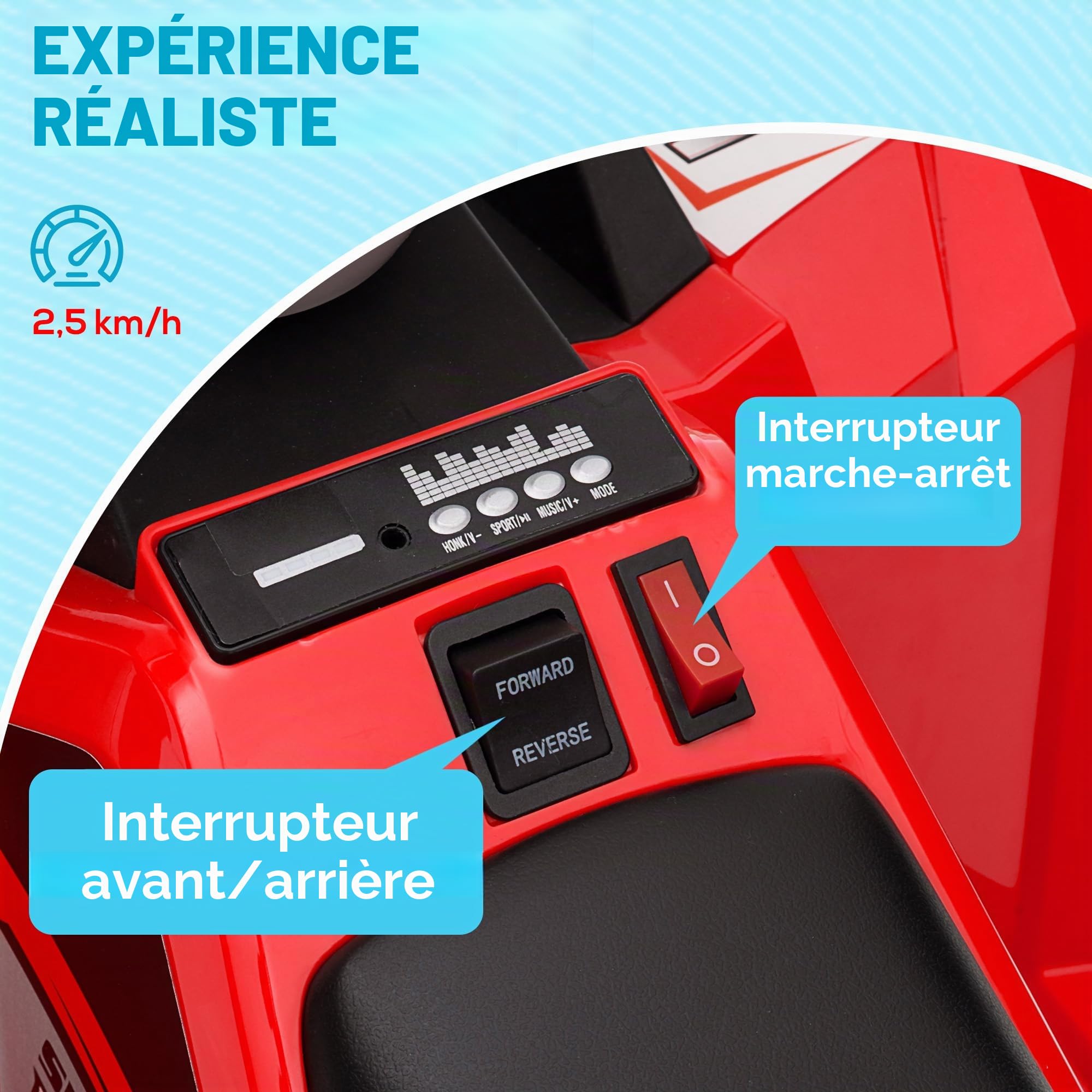 HOMCOM Quad électrique pour Enfants 6V avec remorque, 1.5-3 Ans, Rouge