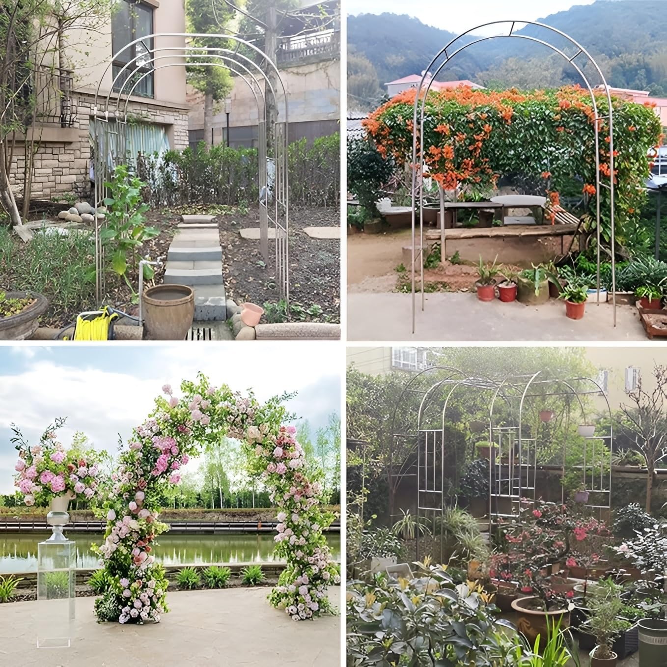 Traliccio da giardino per piante, supporto per rose ad arco antiruggine, arco per matrimoni, pergola da giardino per interni ed esterni (240 cm x 240 cm)