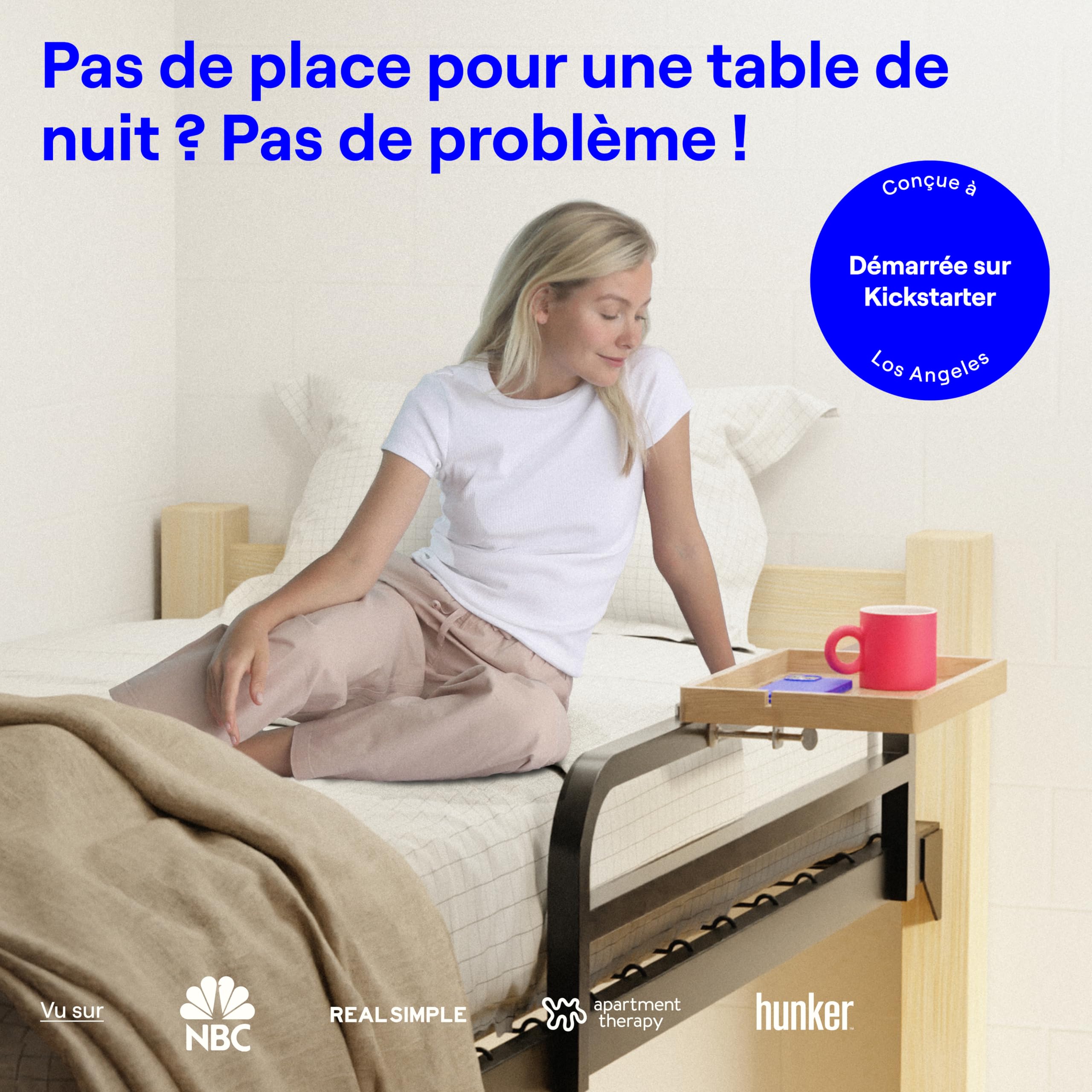 BedShelfie Étagère de Chevet pour Lit, Table de Nuit Suspendue, Accessoires Essentiels pour Dortoir Universitaire, Table de Chevet à Suspendre de Loft, Plateau de Lit (Modèle Flexfit, Naturel)