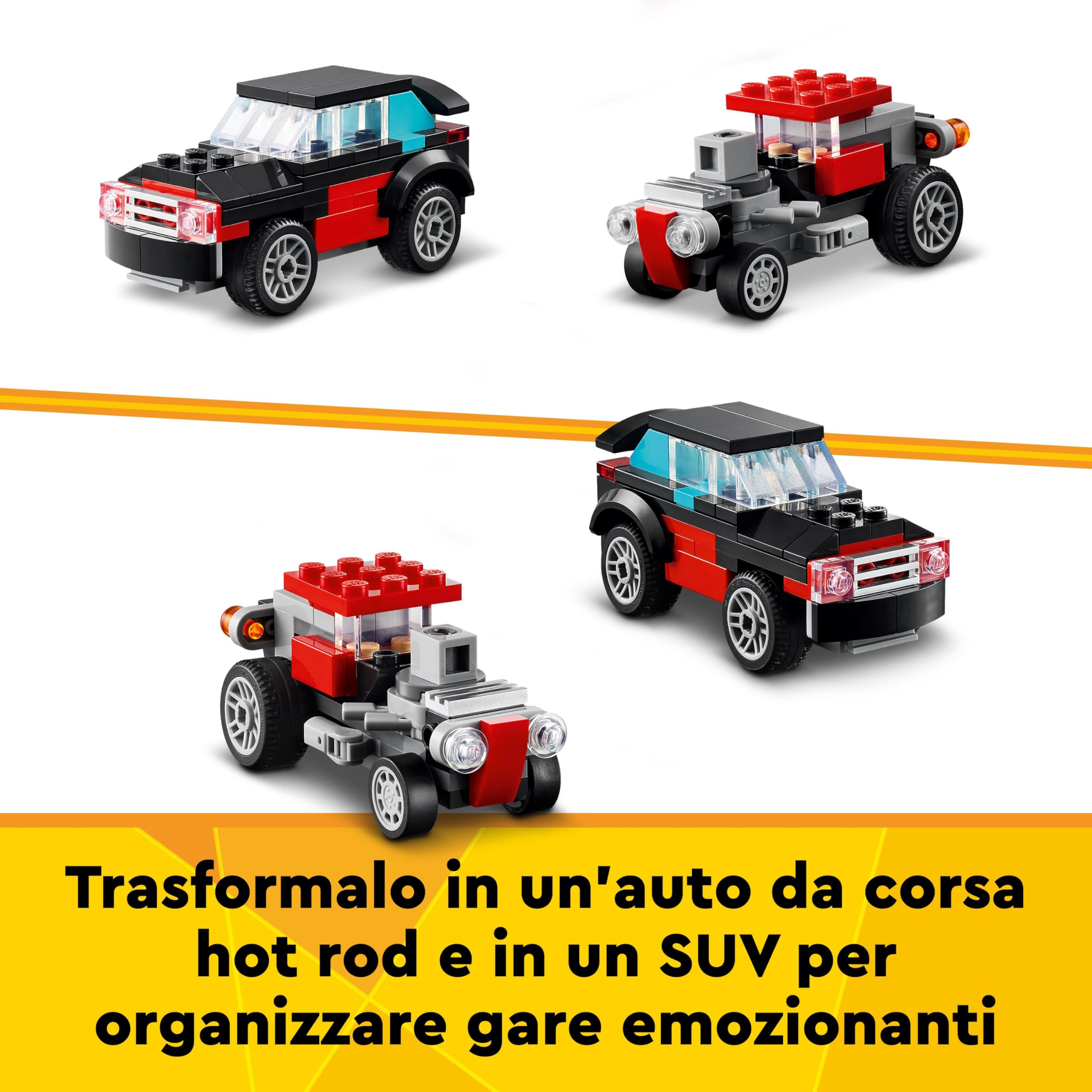 LEGO Creator 3 in 1 Autocarro con Elicottero, Giochi per Bambini e Bambine da 7 Anni, Camion Giocattolo Ricostruibile in Aereo e Cisterna o in Auto da Corsa e SUV, Idea Regalo di Compleanno 31146