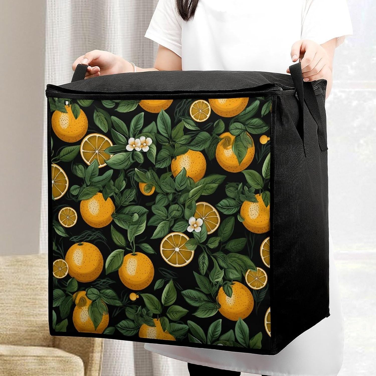 Oranges And Leaves Storage Bags Moving Bags Storage Bins | Comforter Storage Bag Reinforced Handles & Zippers Foldable Closet Organizers and Storage for Blanket Pillow Clothes