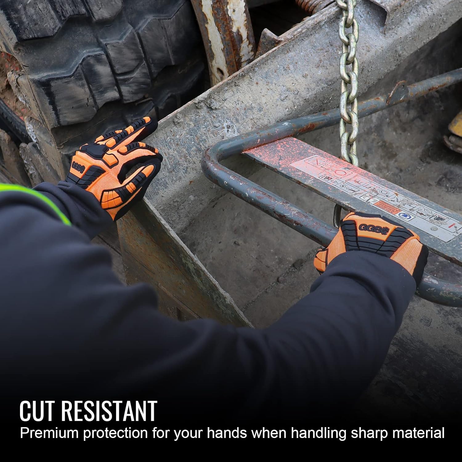 Global Glove Tuffalene Platinum Medium Black and High Visibility Orange Protective Gloves - Image 4