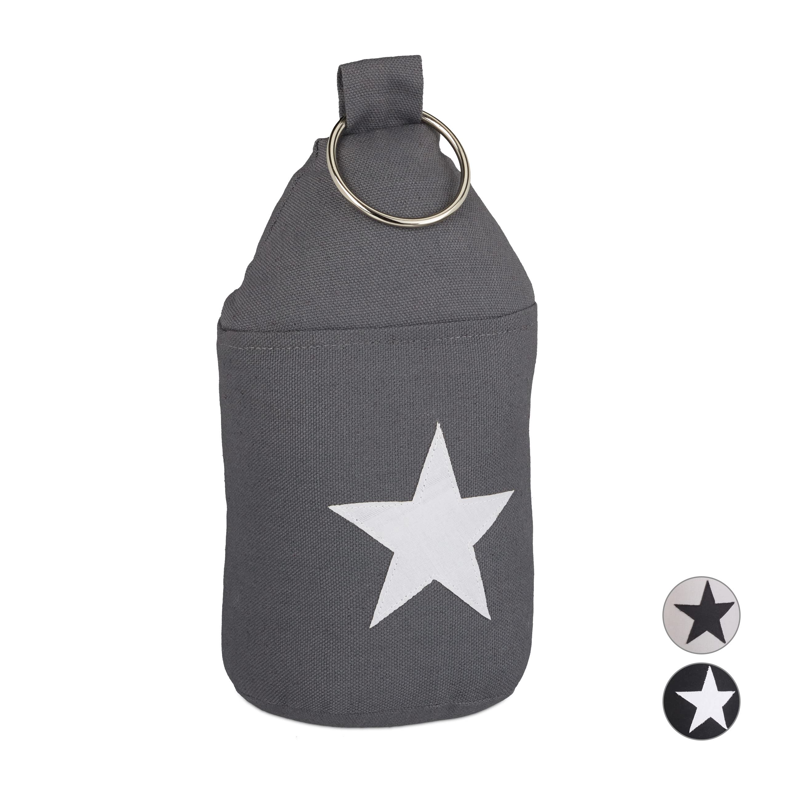6x Fermaporta a Pavimento in Stoffa, Sacchetto Alto con Stella e Manico, Bloccaporta HLP 25 x 12 x 12 cm, Grigio Scuro