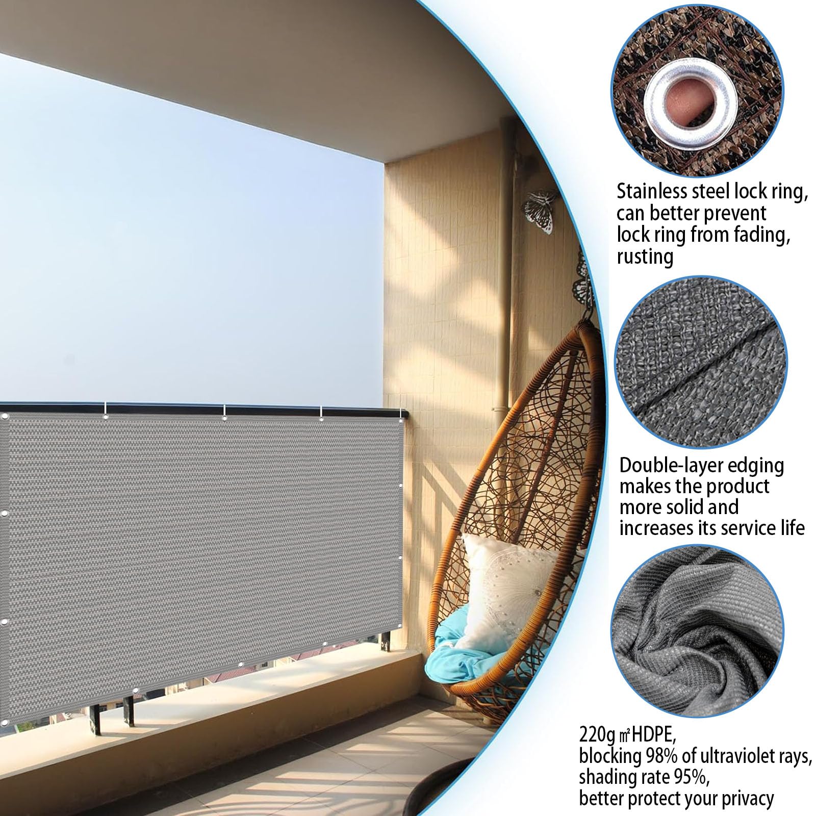 Brise-Vue Balcon 85 x 430 cm Résistant UV Déchirures Vent Pare-Soleil avec Oeillets Jaune Sable