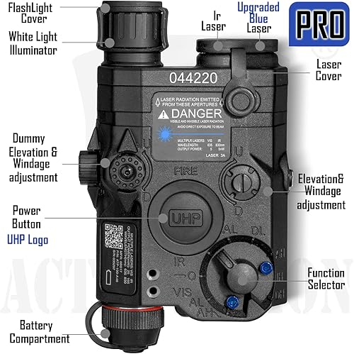 Miniatura 2 de ACTIONUNION Airsoft PEQ-15S Pro UHP láser azul visible + láser IR + linterna LED blanca
