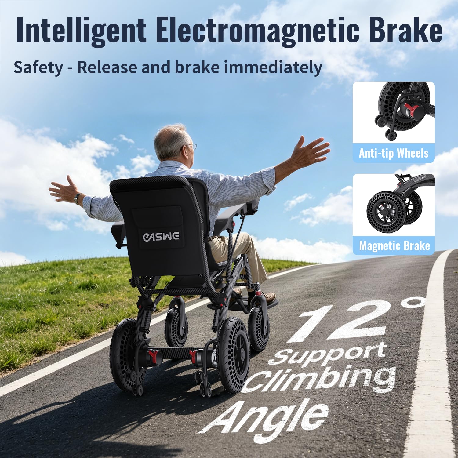 B20 Silla de Ruedas Eléctrica Plegable Ligera Para Mayores/Adultos – y Ergonomica, 23/46 km de Autonomía, Motor 500W con Batería 12Ah, Todoterreno y Portátil (Amperio-hora, 24)