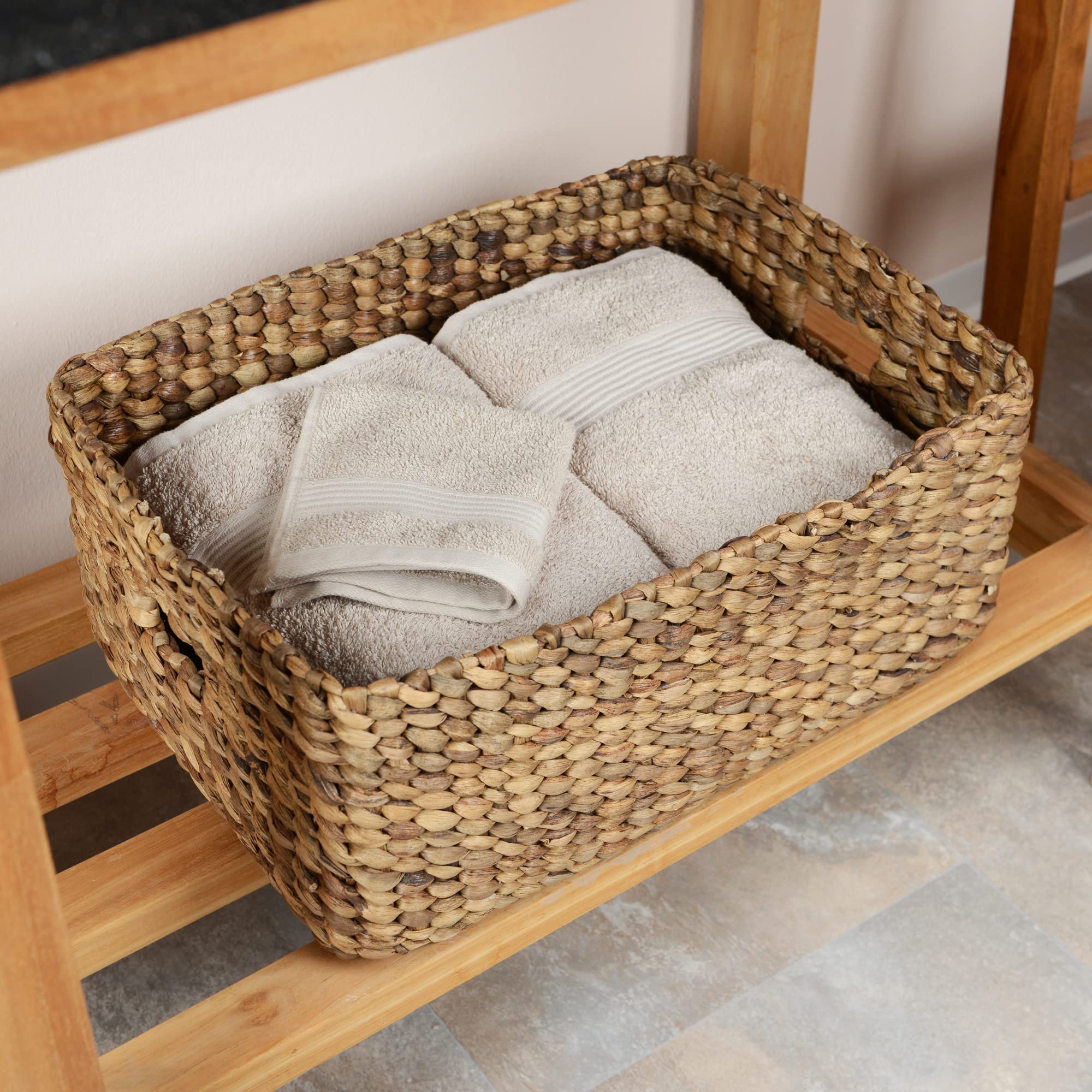 Cesta decorativa de almacenamiento de fibra natural, algas marinas, jacinto de agua