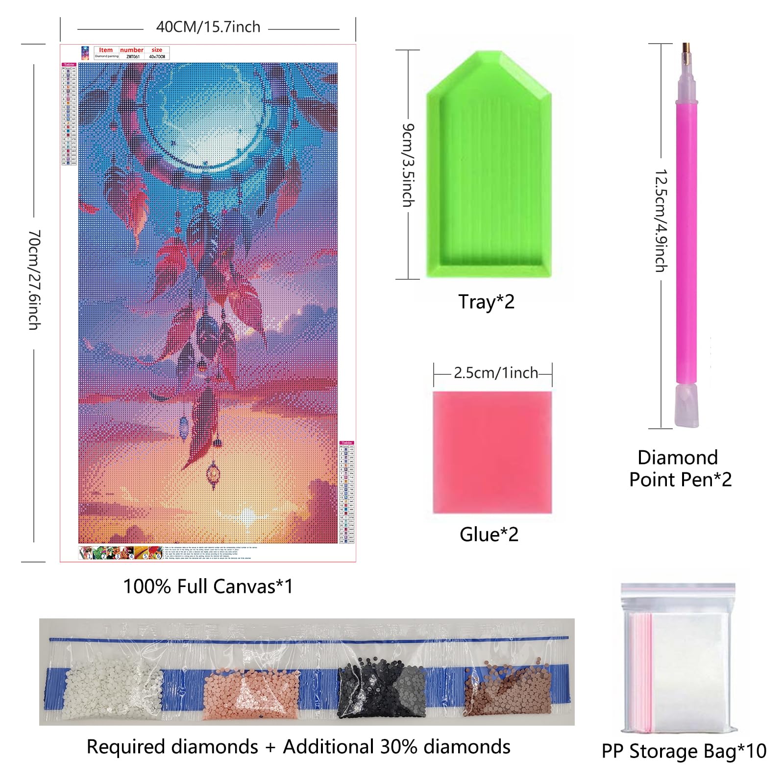 ZHUMUTO Diamond Painting Adulti – Kit Completo 40x70 Cm – Acchiappasogni B, Con 2 Set Di Accessori Professionali