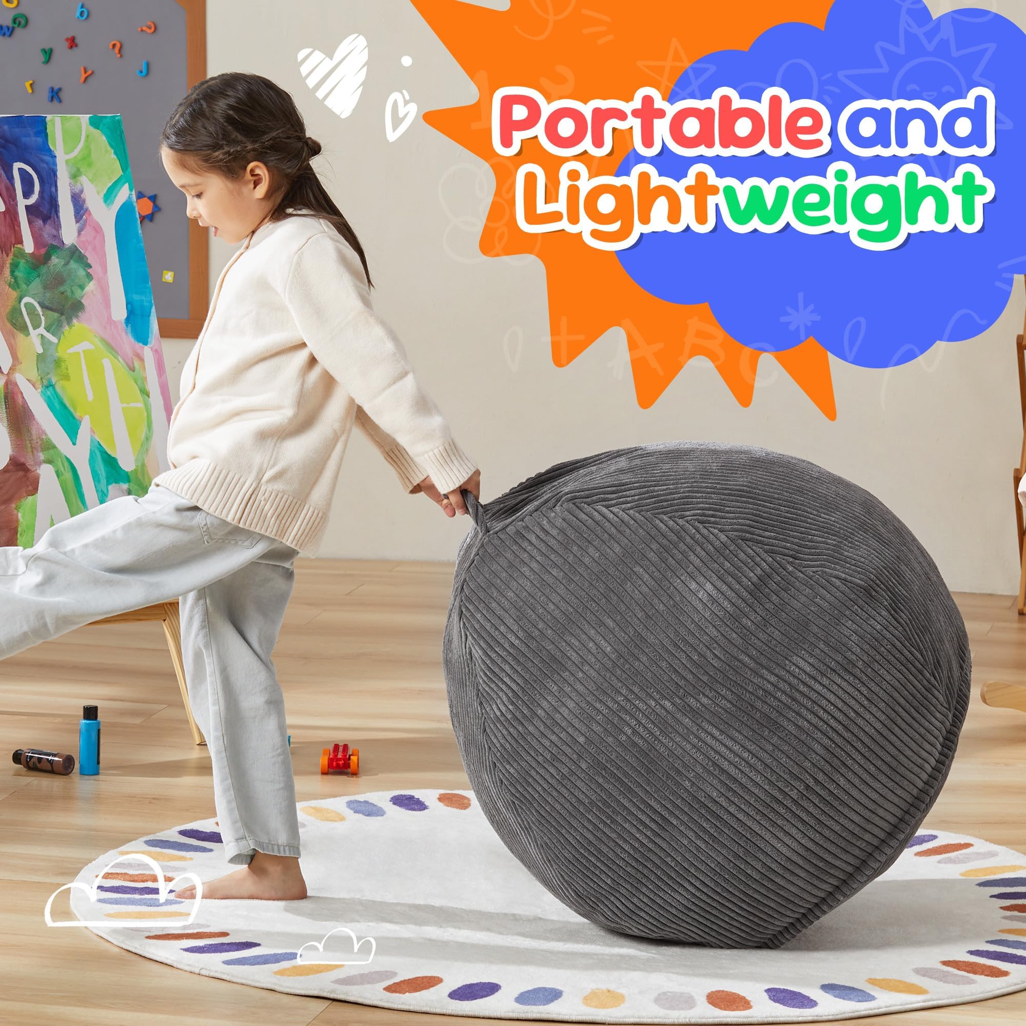 Hobestluk Sitzsack für Kinder, Tropfenform, abnehmbarer Bezug, Grau, 52 x 54,9 x 74 cm