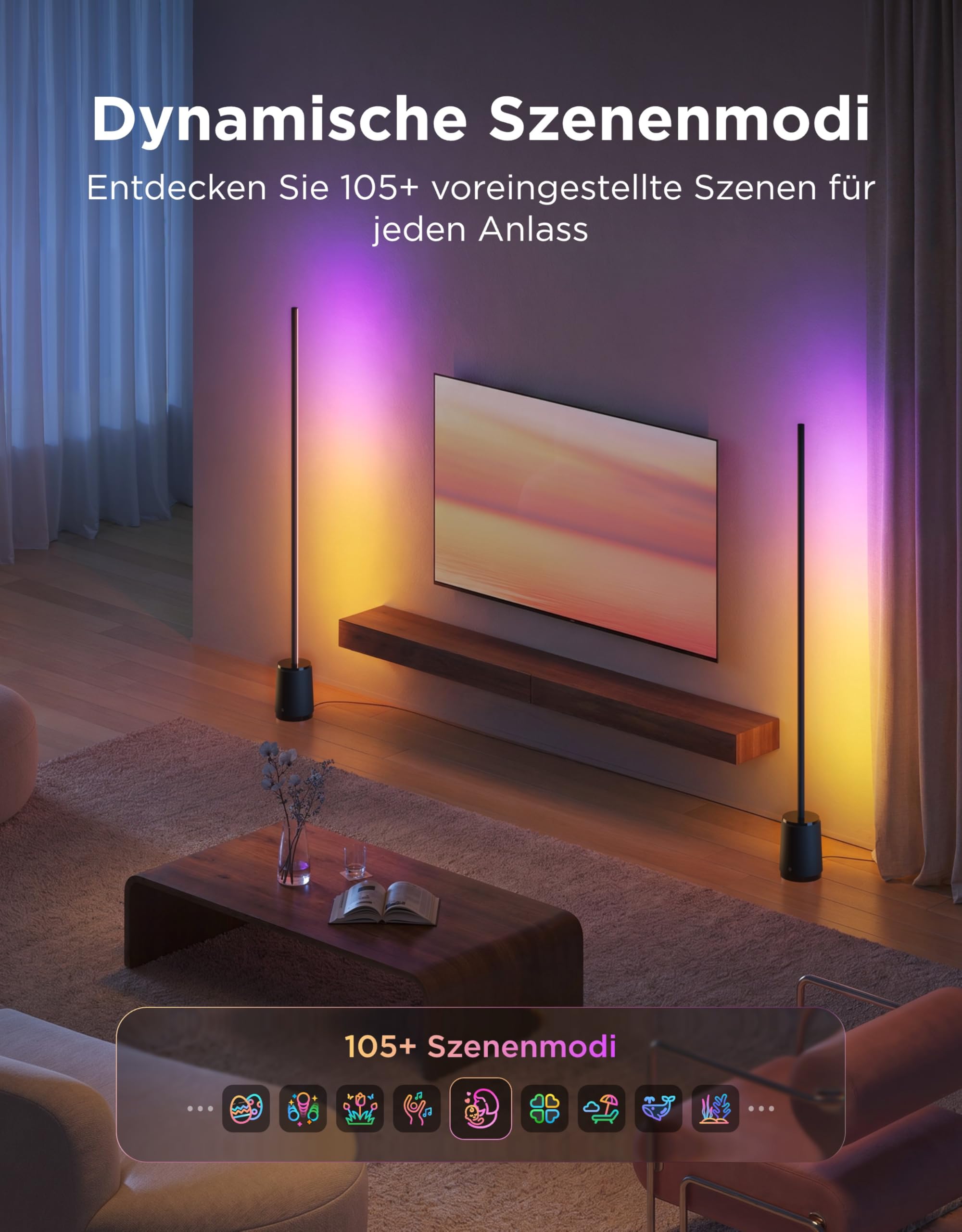 Govee Stehlampe 3 Lite RGBICWW, 1400 lm Dimmbar Stehlampe Wohnzimmer 152cm | 2700-6500K, KI-Bot 2.0, DIY, Musiksynchronisation, 105+ Szenen, 12 Musikmodus, Alexa Matter SmartThings Kompatibel, Schwarz