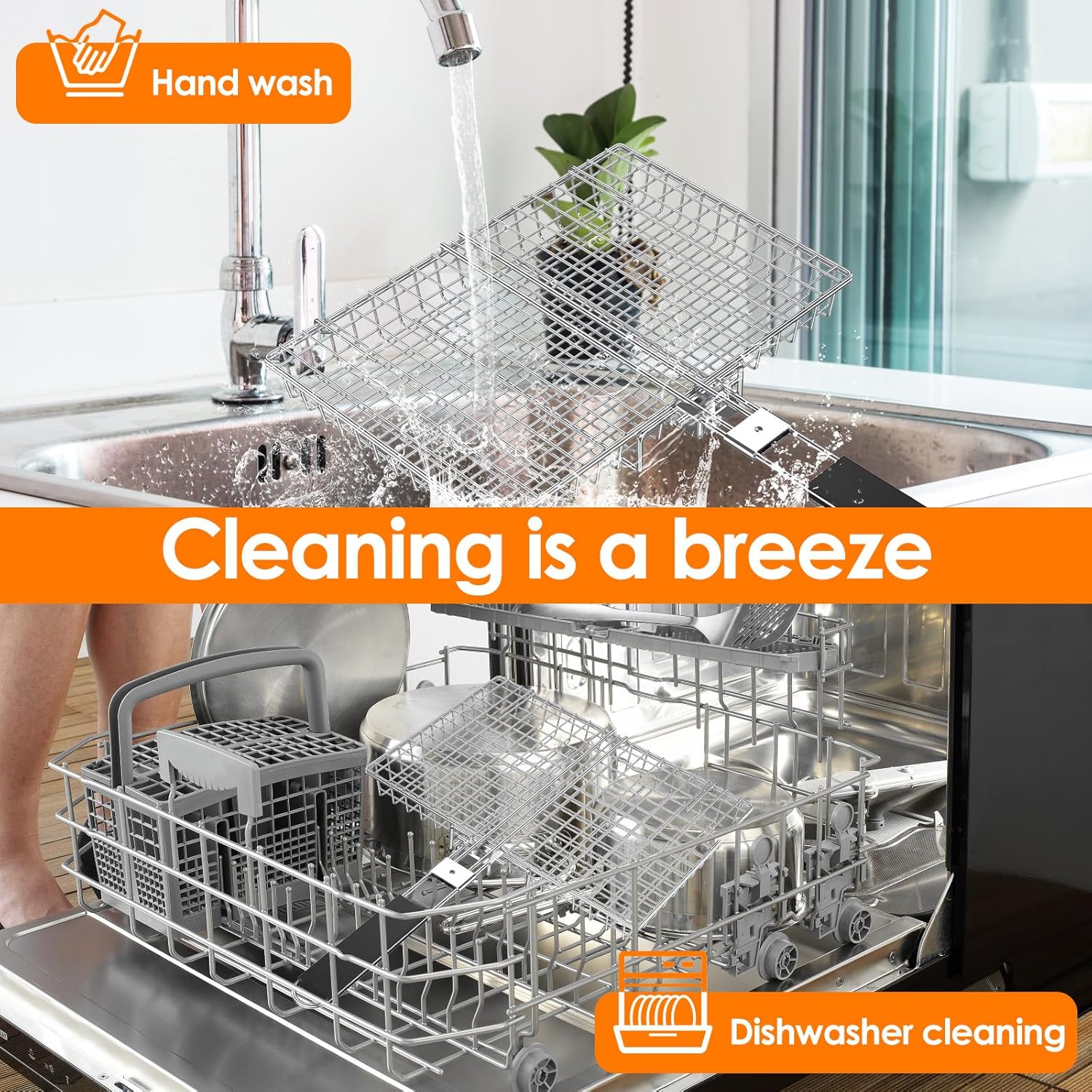 Nesting Grill Baskets, Grilling Baskets with Handle, Grill Baskets for outdoor grill, Grill Carry System, Portable Stainless Steel BBQ Grill Basket for Camping