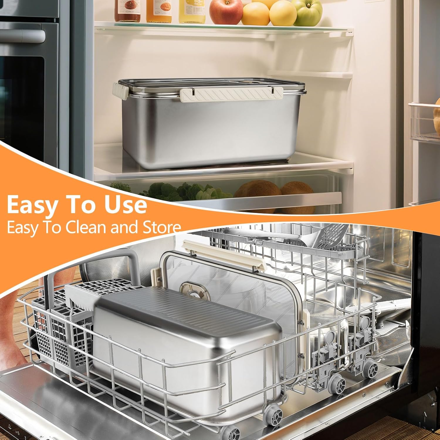 Large Bread Container: Time Recording Bread Storage Container with Lid, Stainless Steel Bread Box, Bread Storage Solution, Airtight Bread Box, Dishwasher Safe (Silver-White) - Image 6