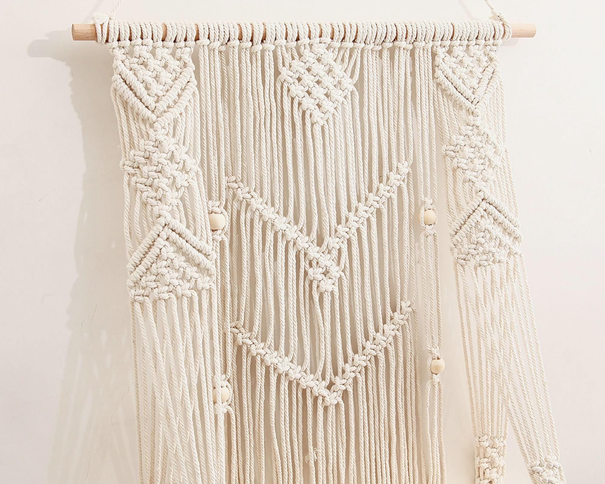 Daesar Tapiz Habitación Madera con Borlas Tejidas,Tapices Macrame Beige Tapiz Macrame Estanteria,50x80cm