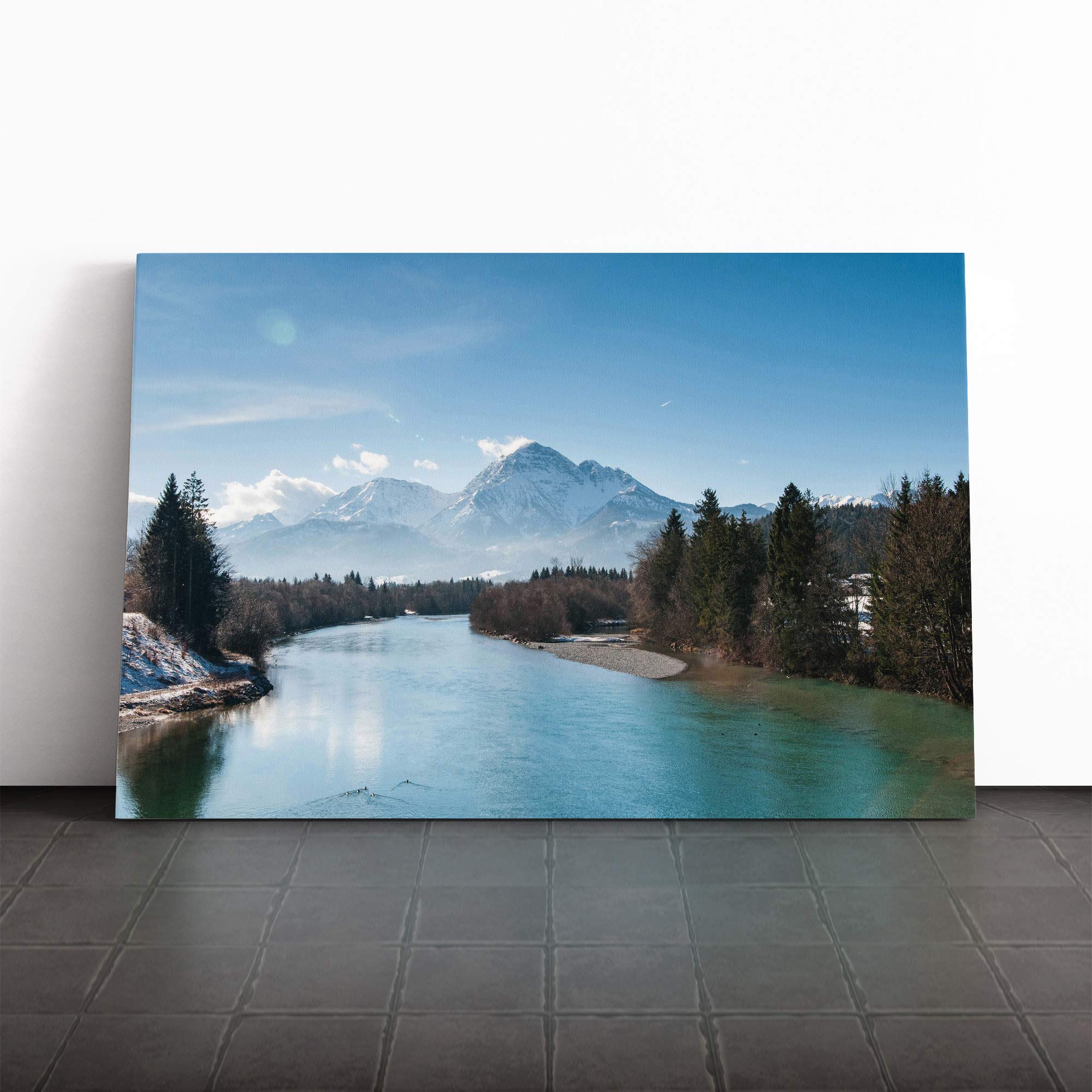 Mountain Landscape, Lake and Forest Canvas Print | Gallery Wrapped 30mm Frame Wall Art | 20x14 inches | Ready to Hang | Contemporary Landscape Picture | Living Room Bedroom Lounge Office