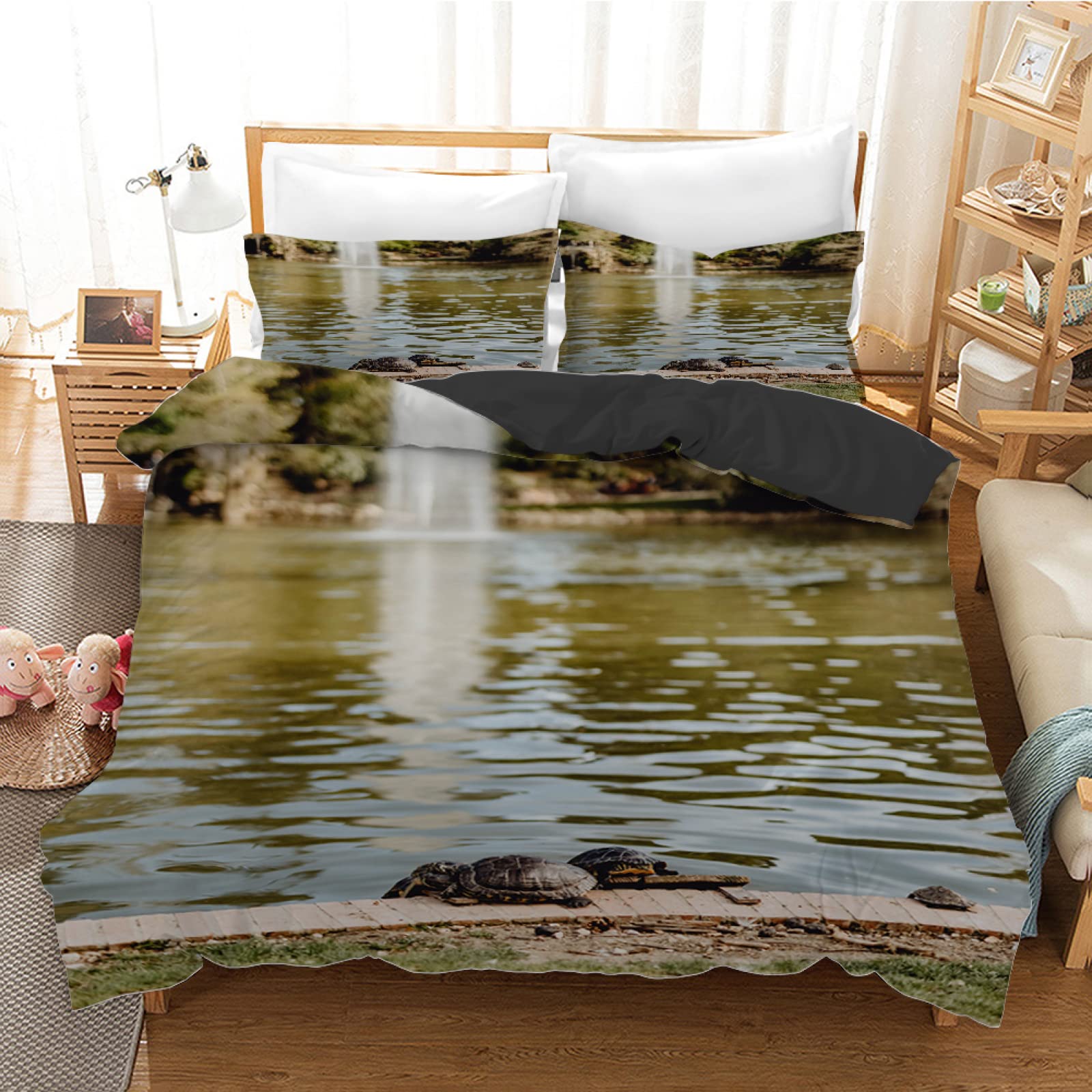 Housse de couette 160x200 microfibre anti-plis parure crocodile sans repassage