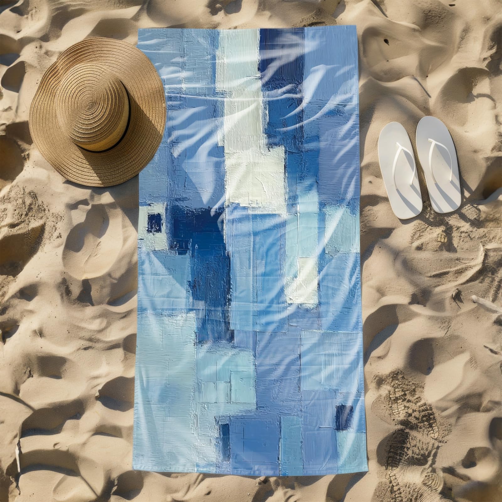 Générique Serviette de Plage XXL Graffiti Bleu Clair Blanc