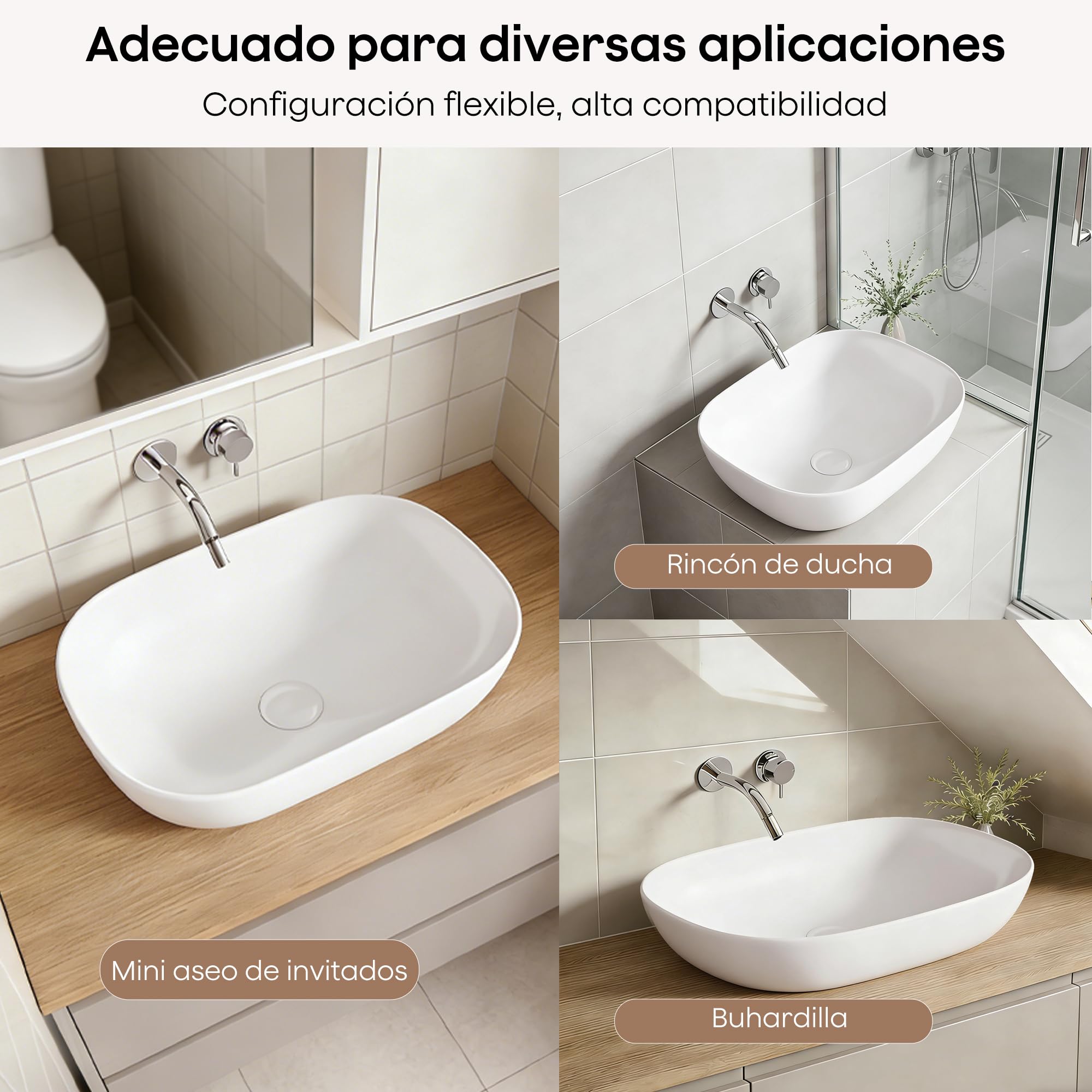 Lavabo sobre Encimera Blanco de Cerámica Lavabo Moderno para Baños de Invitados Restaurante Aseo (46x33.5x13.5 cm)